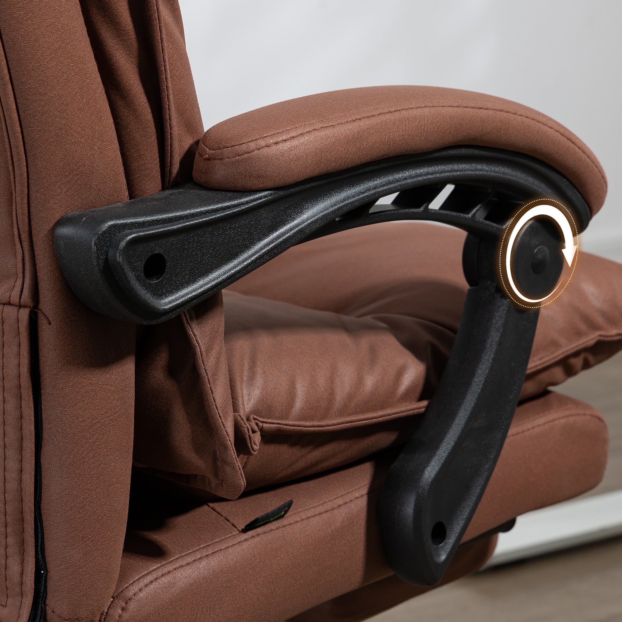 Fauteuil de bureau massant et chauffant, chaise de bureau, chaise ergonomique avec hauteur réglable, dossier inclinable et télécommande filaire, pivotant à 360°, tissu en microfibre, marron