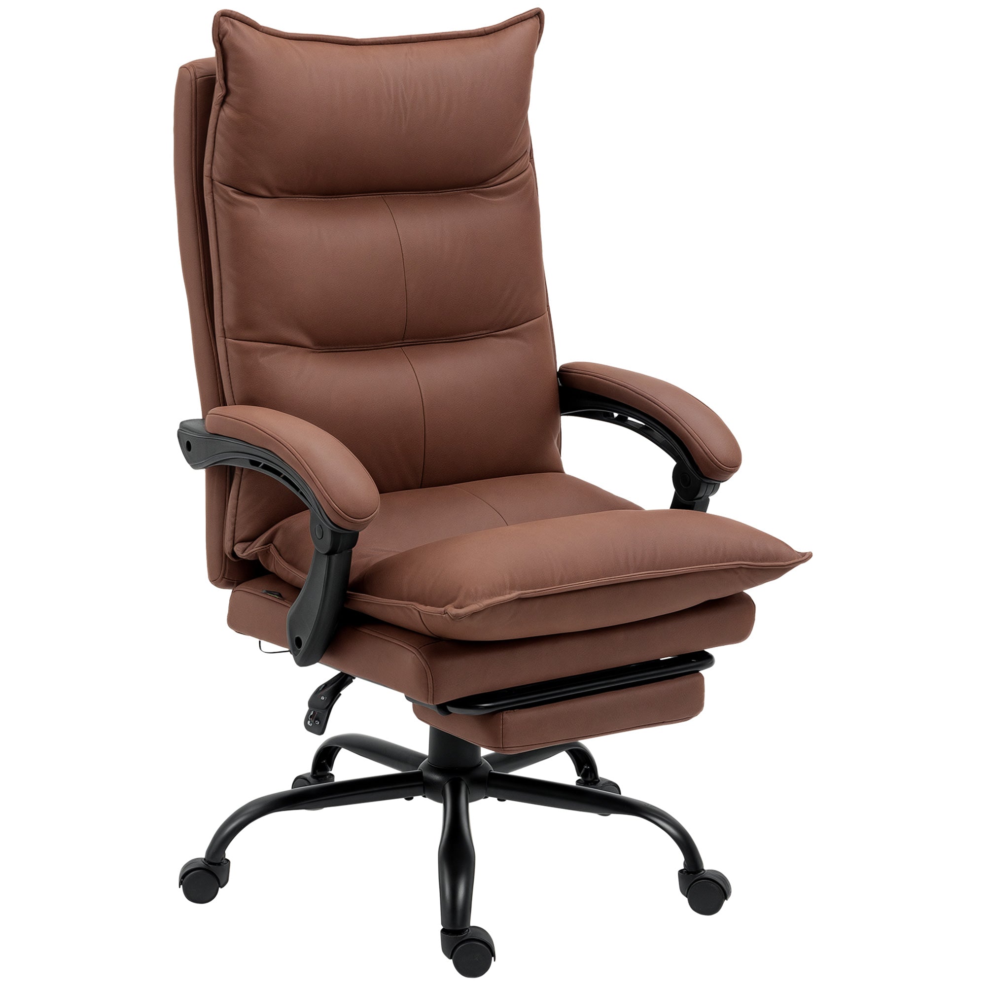 Fauteuil de bureau massant et chauffant, chaise de bureau, chaise ergonomique avec hauteur réglable, dossier inclinable et télécommande filaire, pivotant à 360°, tissu en microfibre, marron