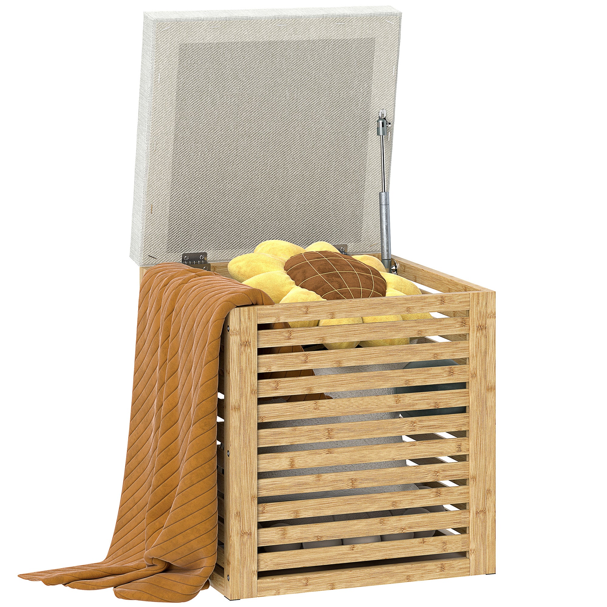Coffre de rangement, tabouret de rangement de 54.76 L, design lamellé, cadre en bambou naturel, charge jusqu'à 120 kg, 40 x 40 x 47 cm, bois naturel