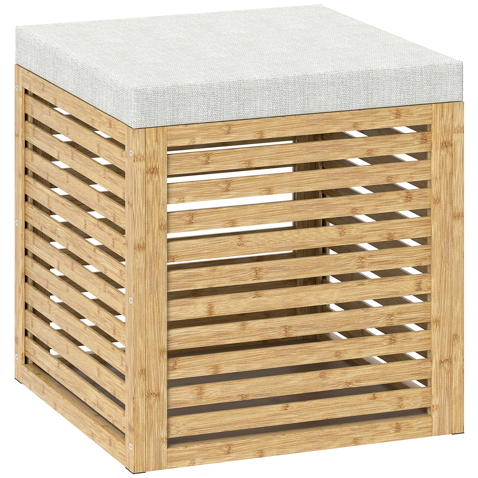Coffre de rangement, tabouret de rangement de 54.76 L, design lamellé, cadre en bambou naturel, charge jusqu'à 120 kg, 40 x 40 x 47 cm, bois naturel