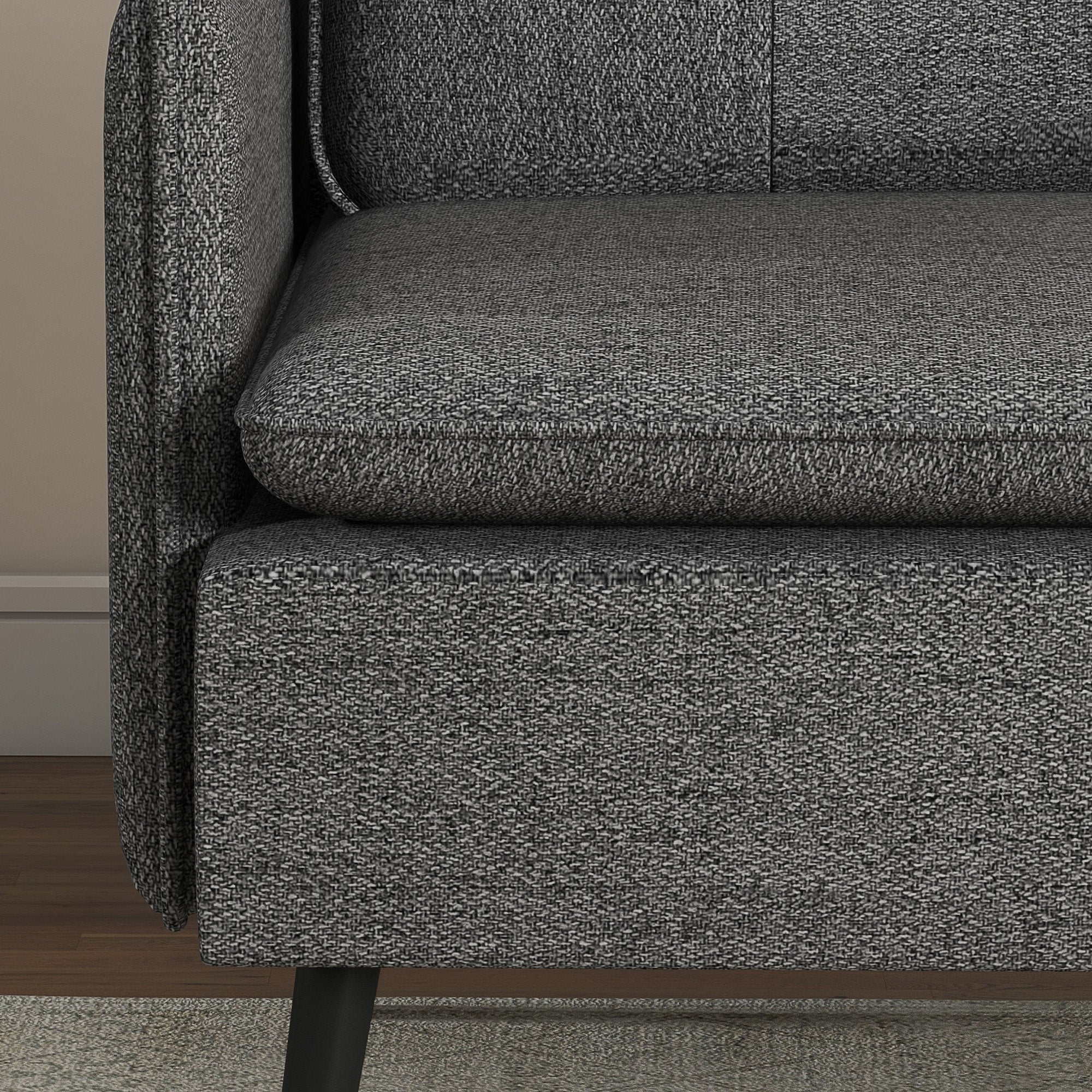 Fauteuil scandinave dossier capitonné avec passepoil en tissu 76 x 68 x 80 cm - gris et pieds en métal noir et doré