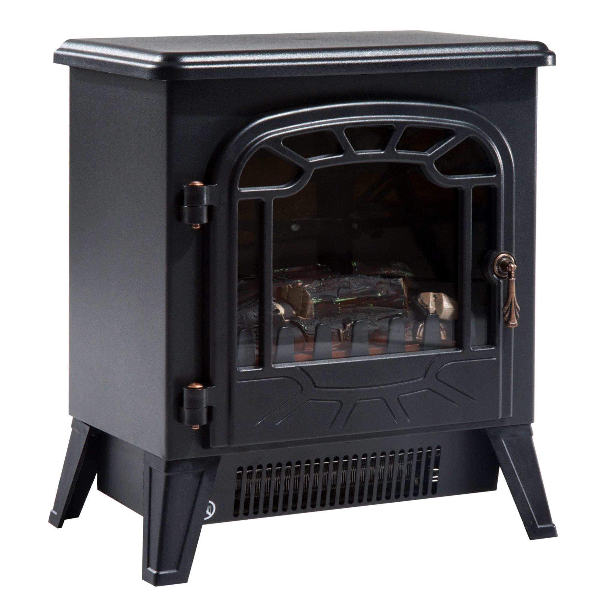 Cheminée électrique radiateur Imitation Flamme avec luminosité et réglable 925 W / 1850 W Porte métal Verre trempé Noir