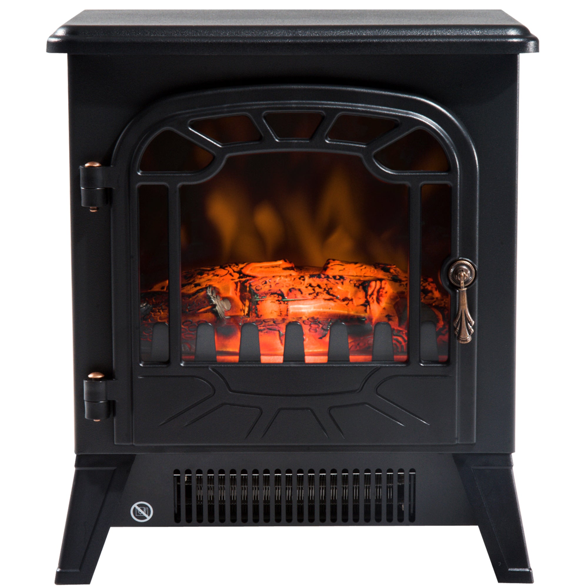 Cheminée électrique radiateur Imitation Flamme avec luminosité et réglable 925 W / 1850 W Porte métal Verre trempé Noir