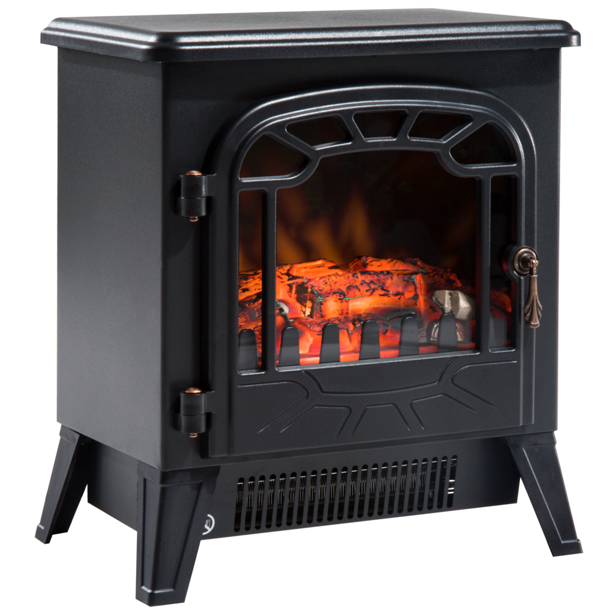 Cheminée électrique radiateur Imitation Flamme avec luminosité et réglable 925 W / 1850 W Porte métal Verre trempé Noir