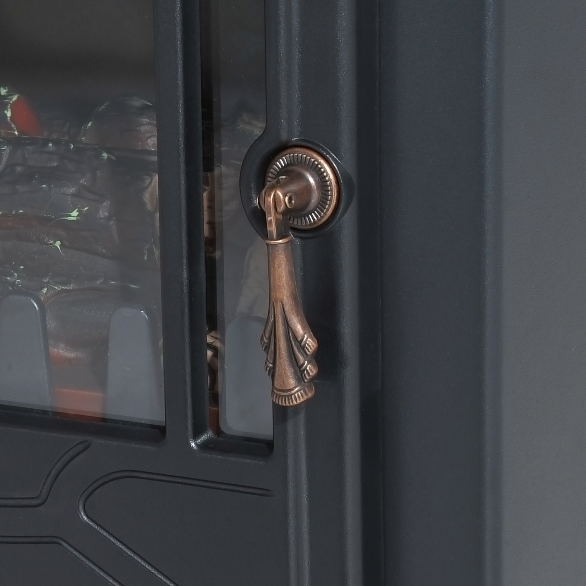 Cheminée électrique radiateur Imitation Flamme avec luminosité et réglable 925 W / 1850 W Porte métal Verre trempé Noir