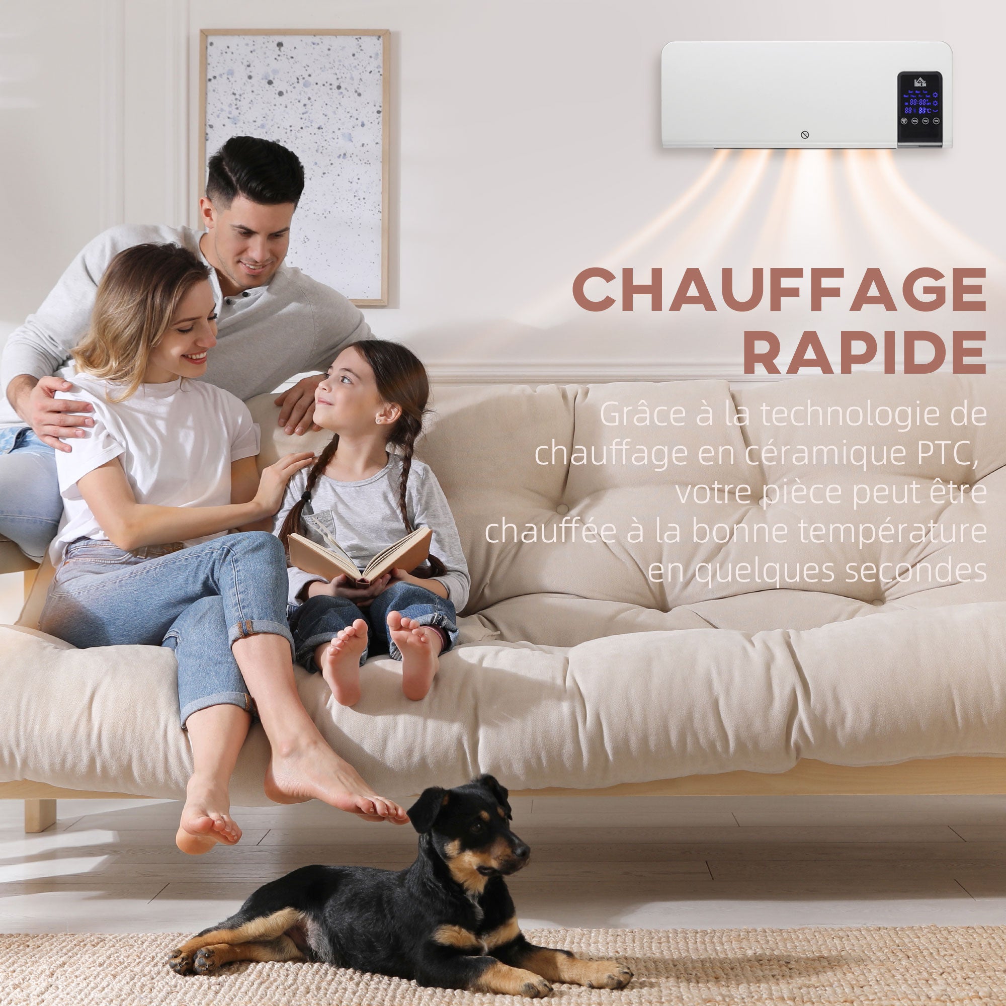 Radiateur soufflant mural chauffage céramique PTC - 1000 W / 2000 W oscillation minuterie avec télécommande blanc