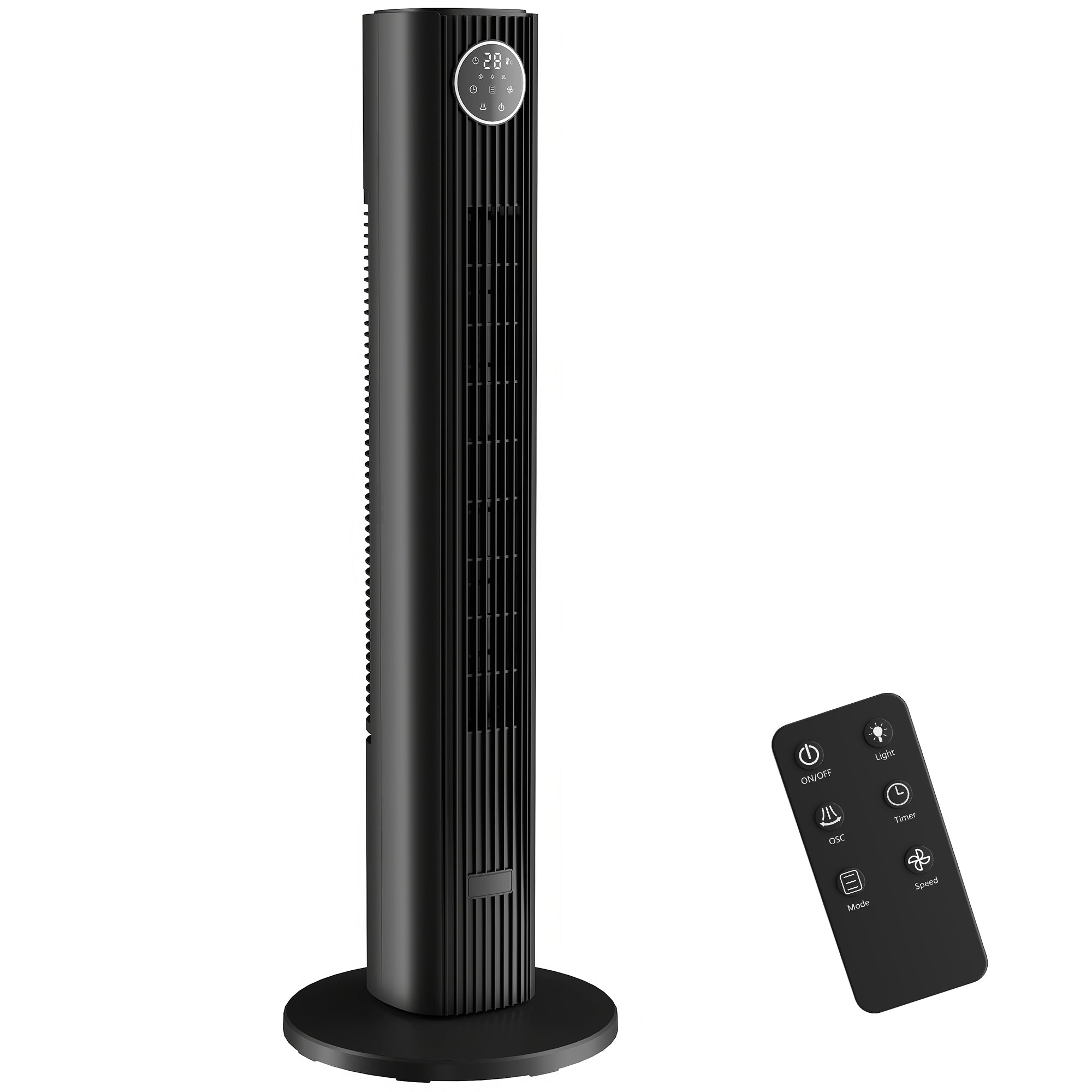 Ventilateur colonne silencieux 28dB, vitesse 8m/s, ventilateur tour pour chambre, 90,5cm de haut, oscillant à 80°, écran LED, télécommande, 12 vitesses, 4 modes, minuterie 12H, noir