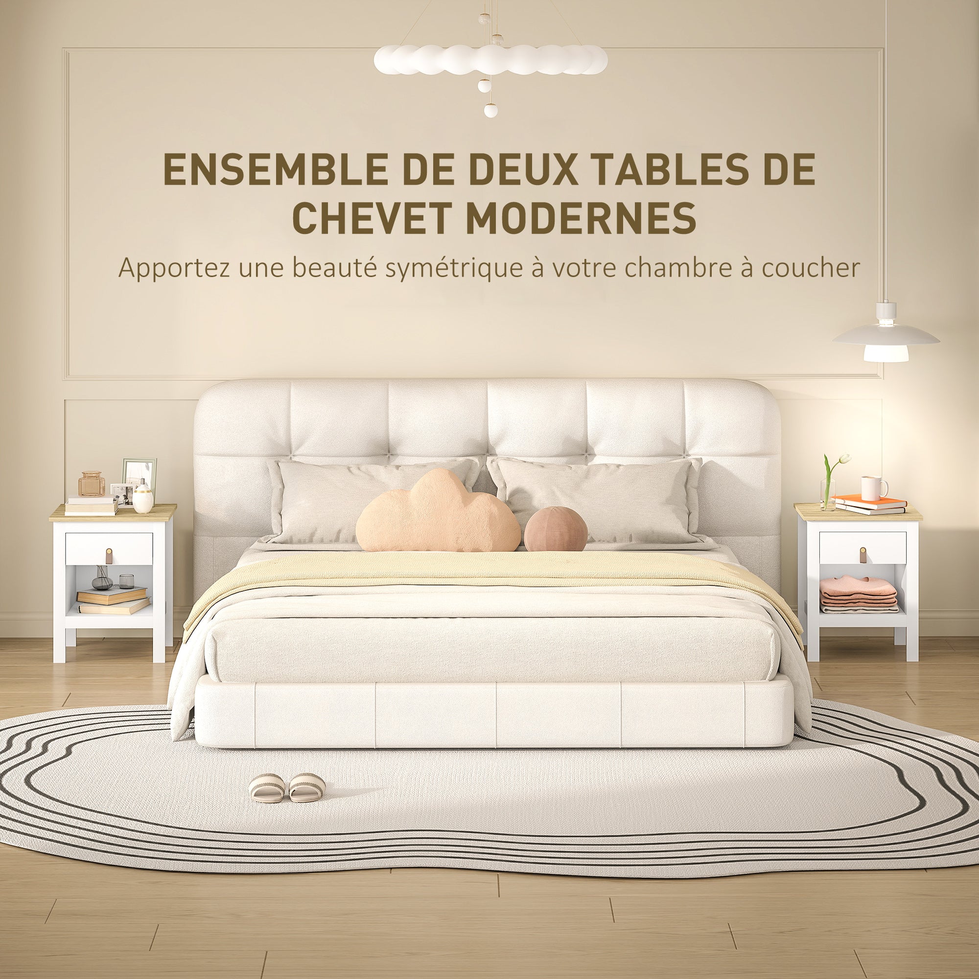 Lot de 2 tables de chevet table de nuit avec tiroir et compartiment ouvert, style moderne pour chambre à coucher, salon, 45 x 40 x 55 cm, blanc