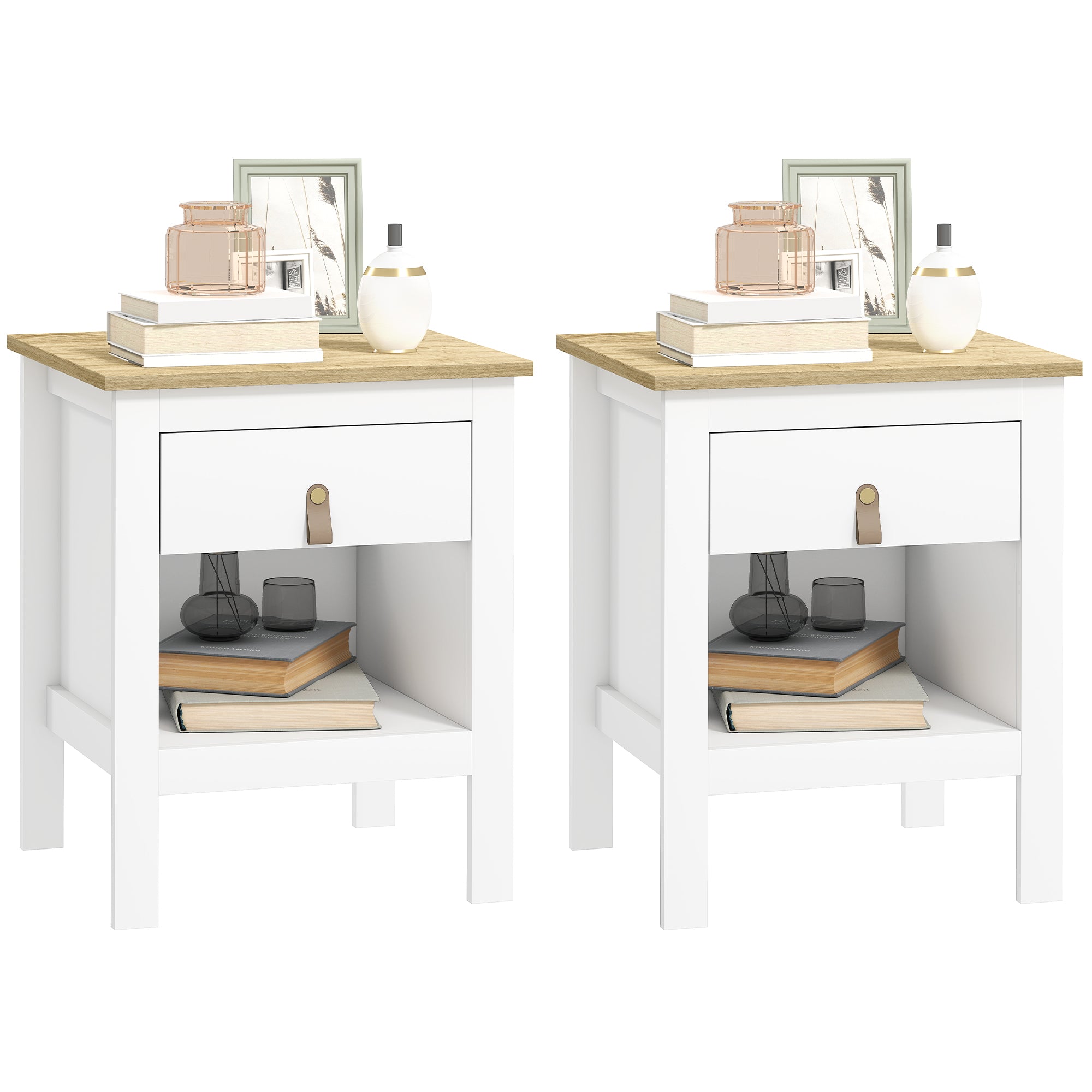 Lot de 2 tables de chevet table de nuit avec tiroir et compartiment ouvert, style moderne pour chambre à coucher, salon, 45 x 40 x 55 cm, blanc