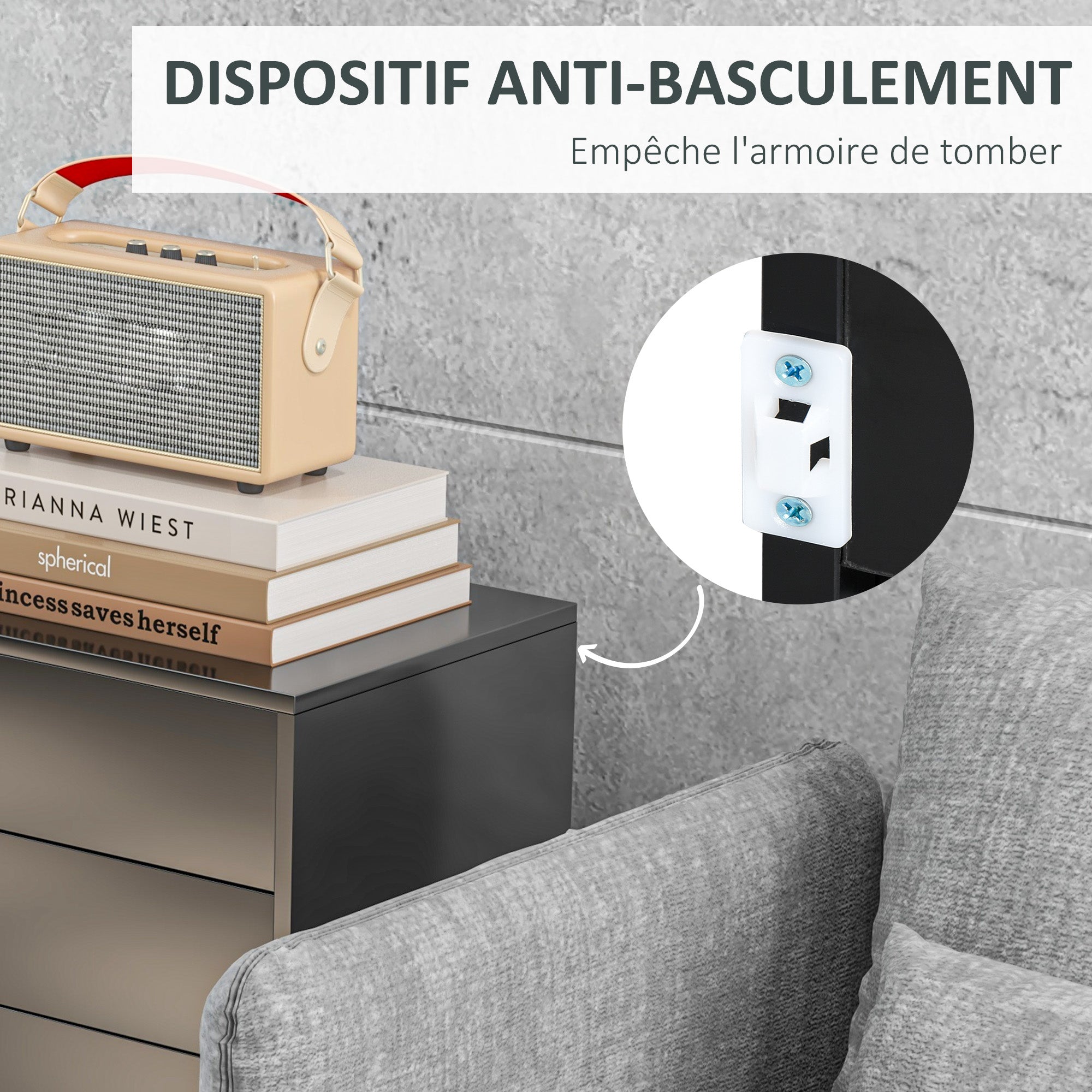 Meuble de rangement buffet commode armoire de rangement avec 2 tiroirs et 2 placards à portes, étagères réglables, pour salon, cuisine, chambre, 79 x 36 x 74 cm noir brillant