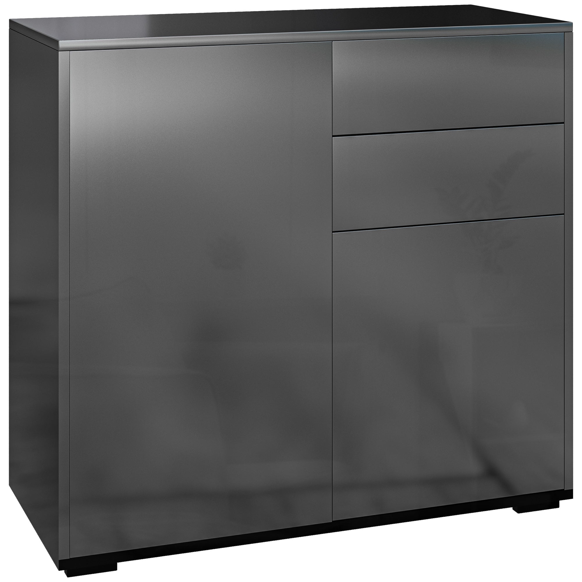 Meuble de rangement buffet commode armoire de rangement avec 2 tiroirs et 2 placards à portes, étagères réglables, pour salon, cuisine, chambre, 79 x 36 x 74 cm noir brillant