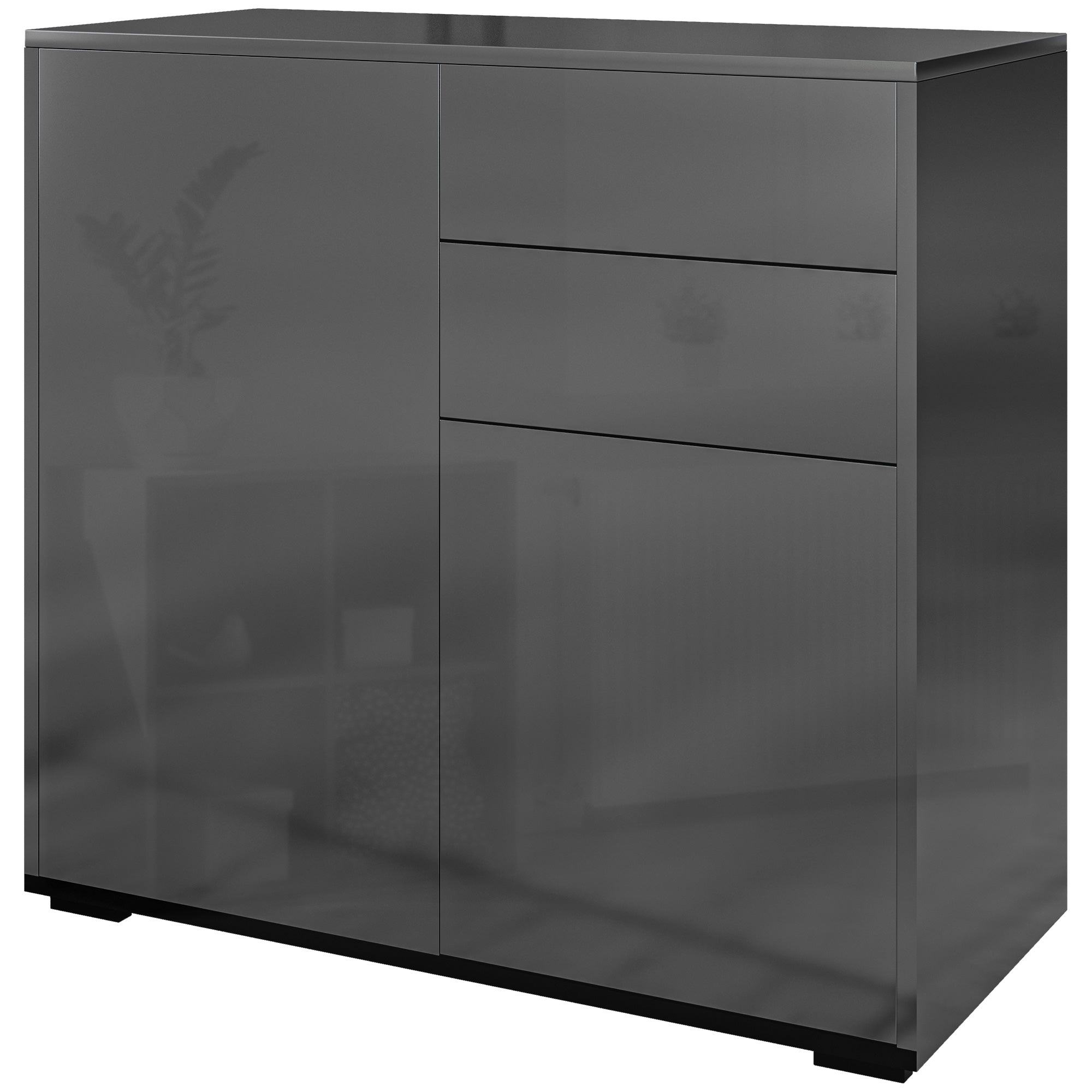 Meuble de rangement buffet commode armoire de rangement avec 2 tiroirs et 2 placards à portes, étagères réglables, pour salon, cuisine, chambre, 79 x 36 x 74 cm noir brillant