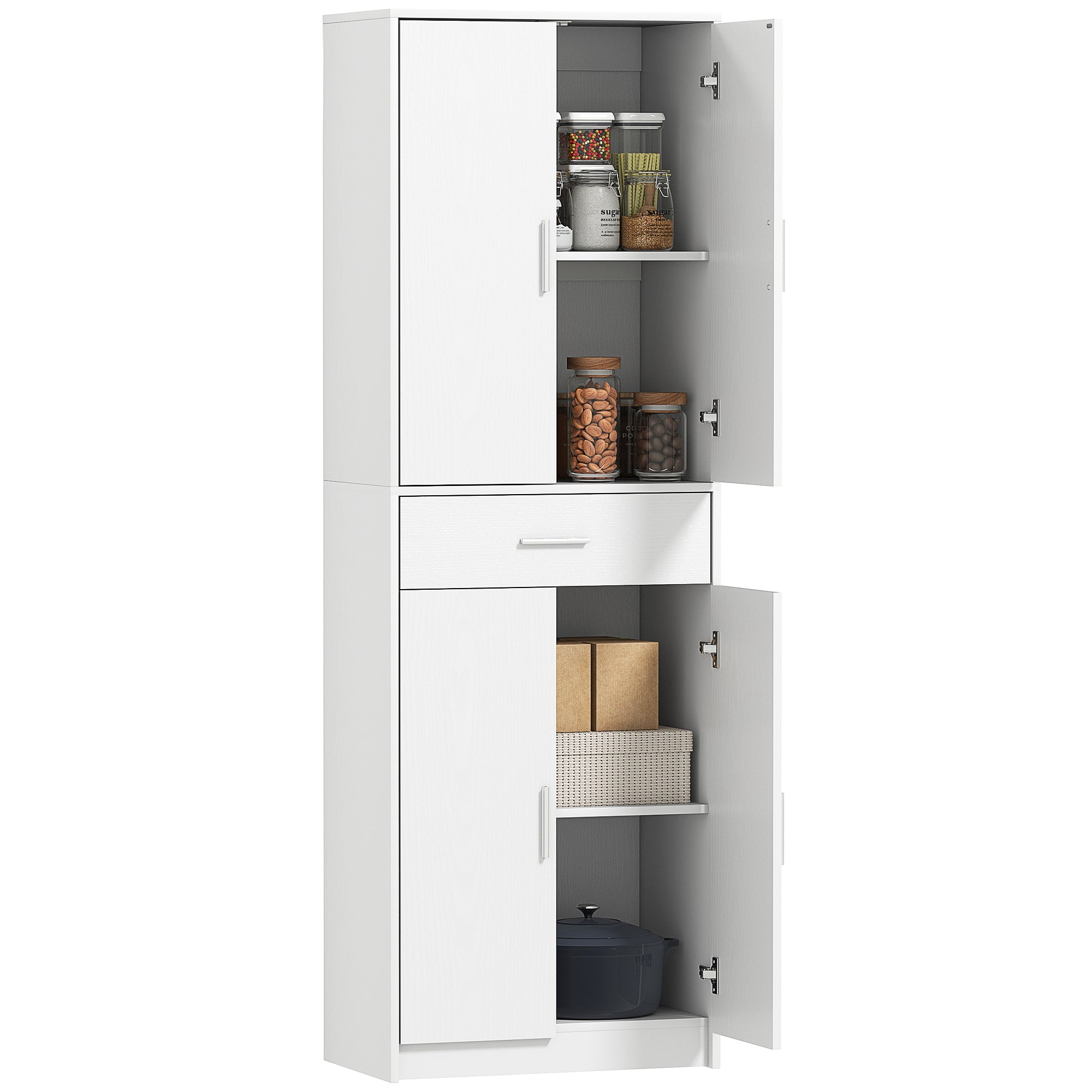 Armoire de cuisine buffet cuisine style moderne vaisselier avec placards à portes, étagères réglables et tiroir, meuble de rangement pour salle à manger, salon, 60 x 35 x 180 cm, blanc