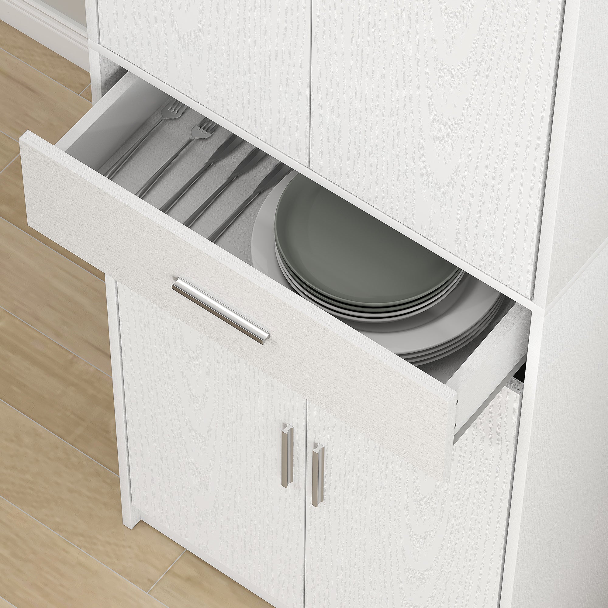 Armoire de cuisine buffet cuisine style moderne vaisselier avec placards à portes, étagères réglables et tiroir, meuble de rangement pour salle à manger, salon, 60 x 35 x 180 cm, blanc