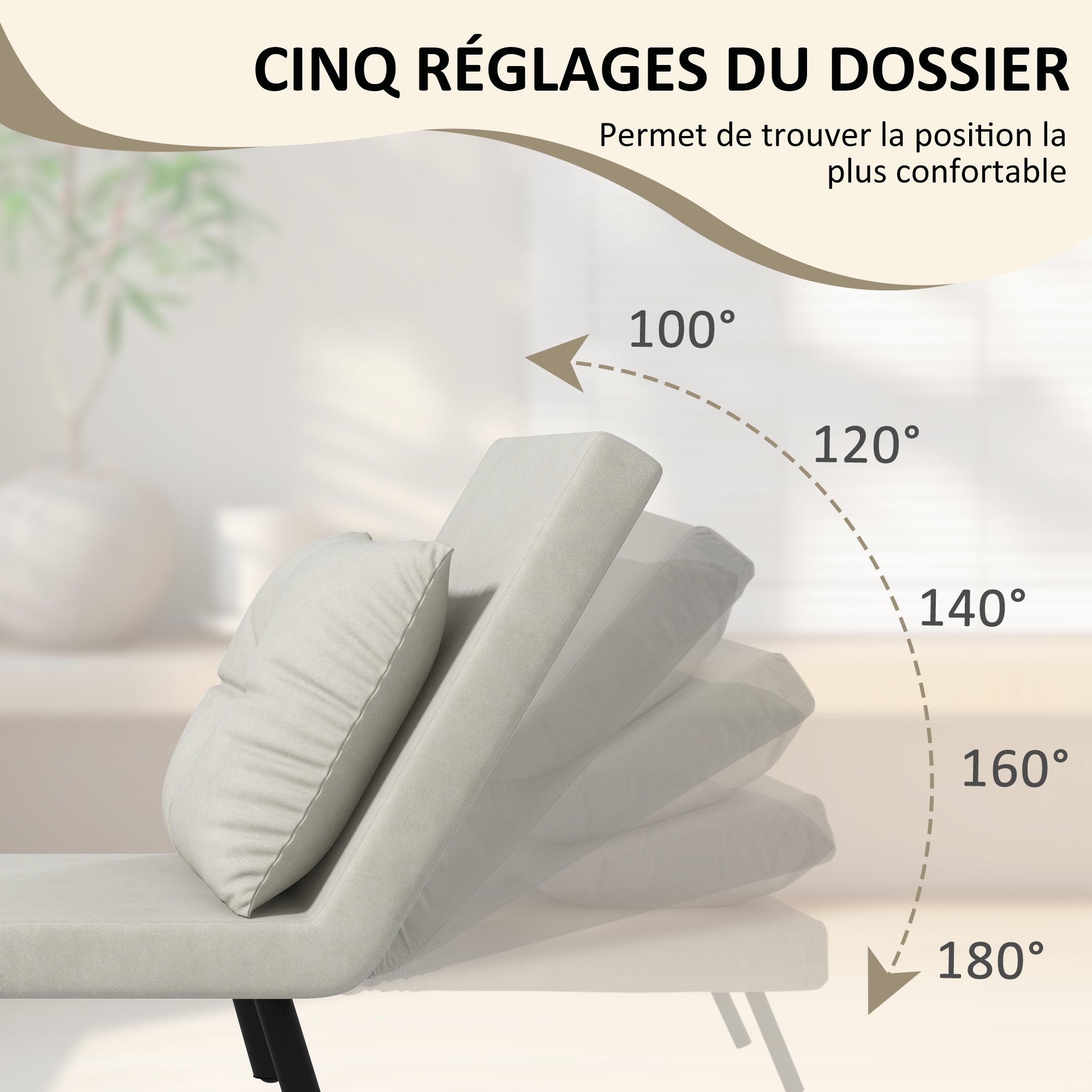 Fauteuil convertible 1 place chauffeuse 4 en 1 canapé convertible fauteuil lit avec dossier réglable en 5 positions, coussin inclus, canapé-lit 1 place pour invités, salon, charge 120 kg crème
