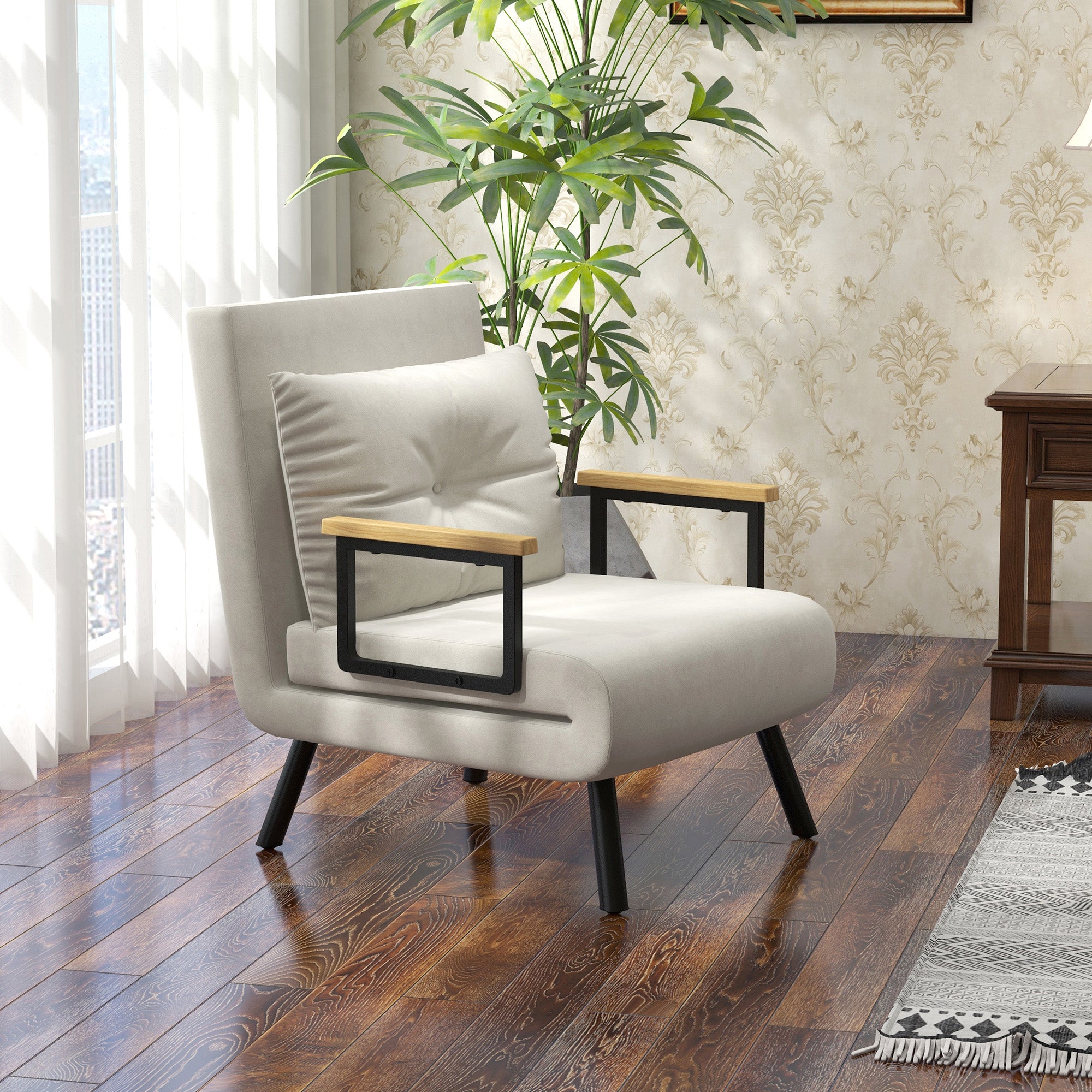 Fauteuil convertible 1 place chauffeuse 4 en 1 canapé convertible fauteuil lit avec dossier réglable en 5 positions, coussin inclus, canapé-lit 1 place pour invités, salon, charge 120 kg crème