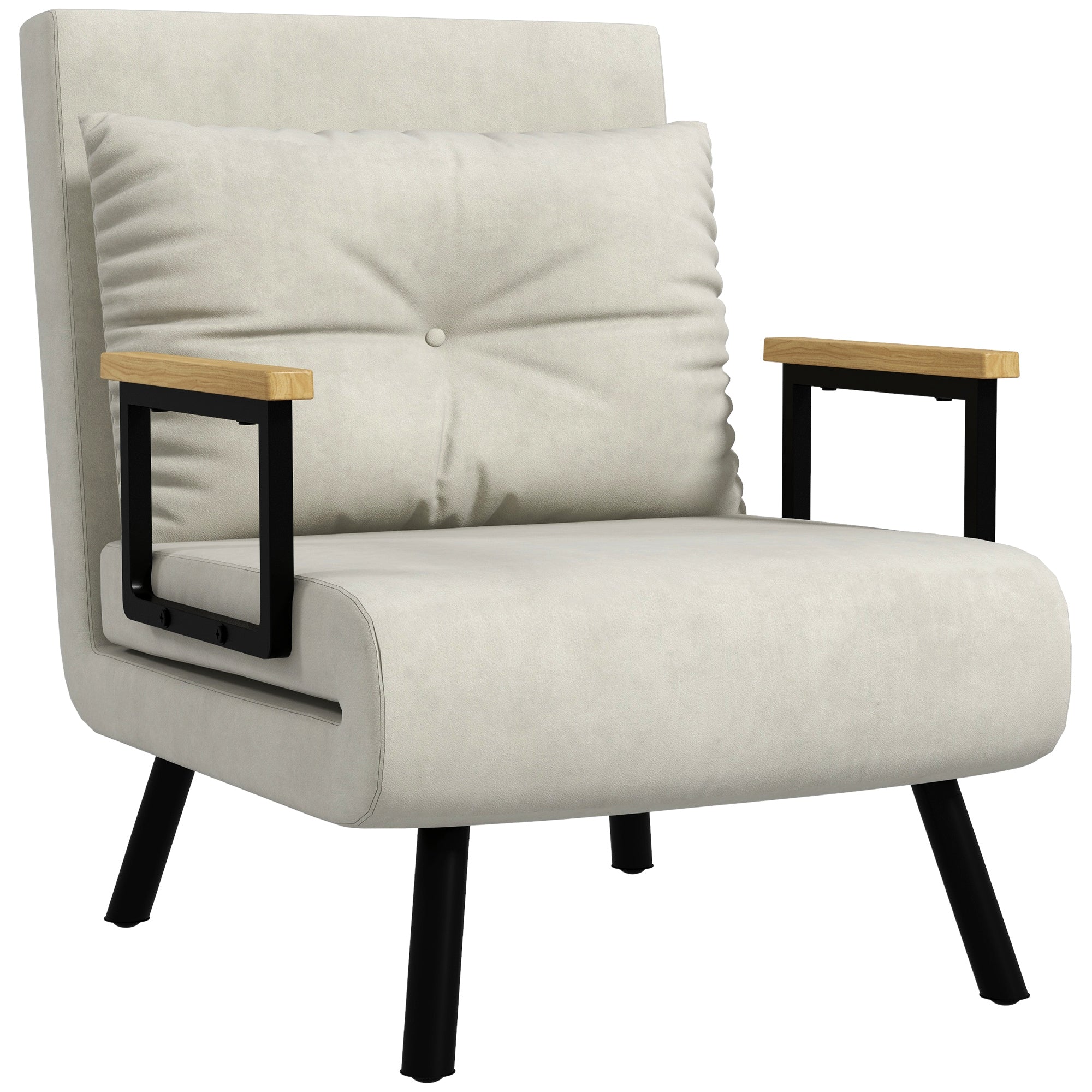 Fauteuil convertible 1 place chauffeuse 4 en 1 canapé convertible fauteuil lit avec dossier réglable en 5 positions, coussin inclus, canapé-lit 1 place pour invités, salon, charge 120 kg crème