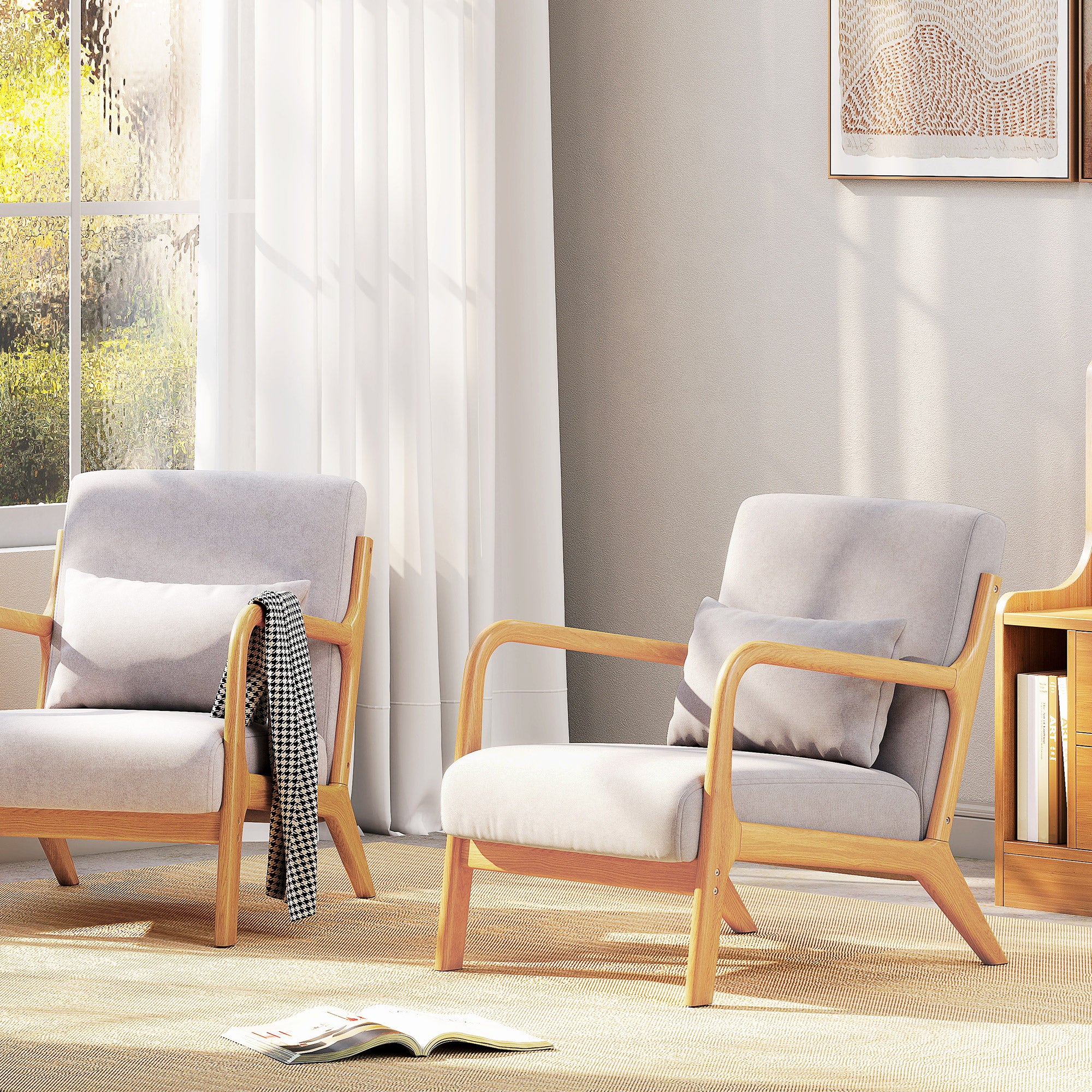 Fauteuil de salon avec cadre en bois massif fauteuil lounge - assise profonde - accoudoirs - aspect velours gris