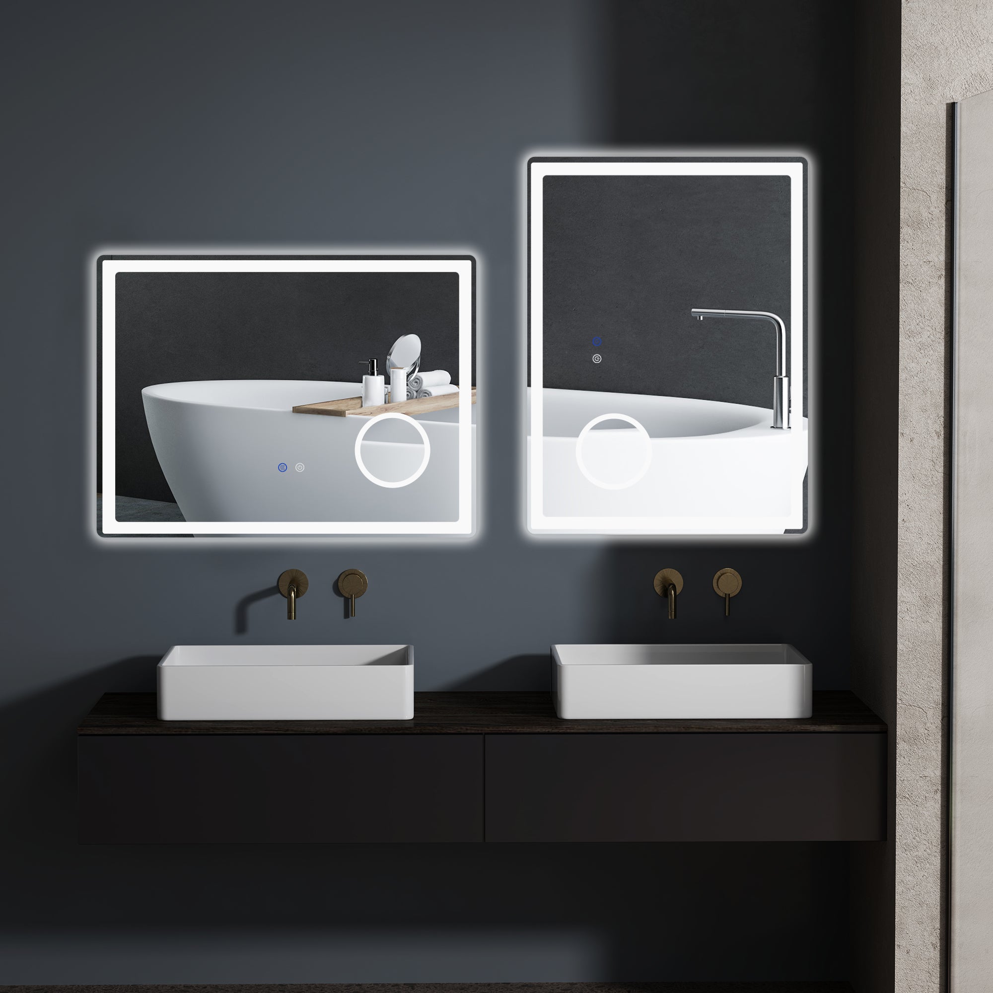 Miroir salle de bain avec éclairage, miroir LED salle de bain, 80 x 60 cm, fonction anti-buée, miroir grossissant x3m, luminosité réglable, fonction mémoire, montage vertical ou horizontal