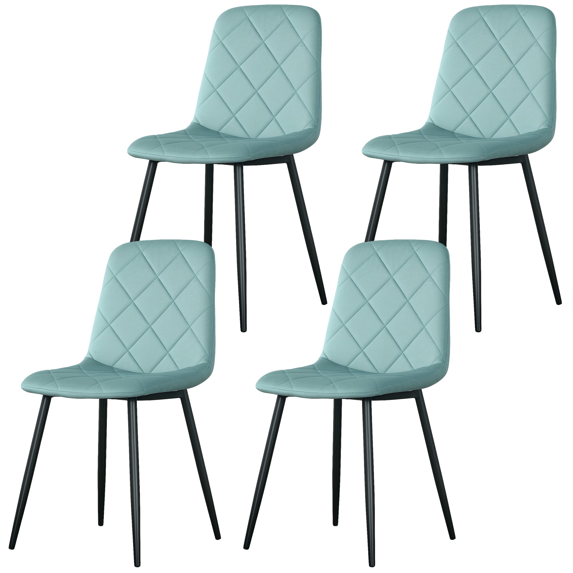 Lot de 4 chaises de salle à manger, chaises de cuisine rembourrées avec dossier haut, pieds en acier et tissu effet velours, pour salon, chambre, cuisine, vert