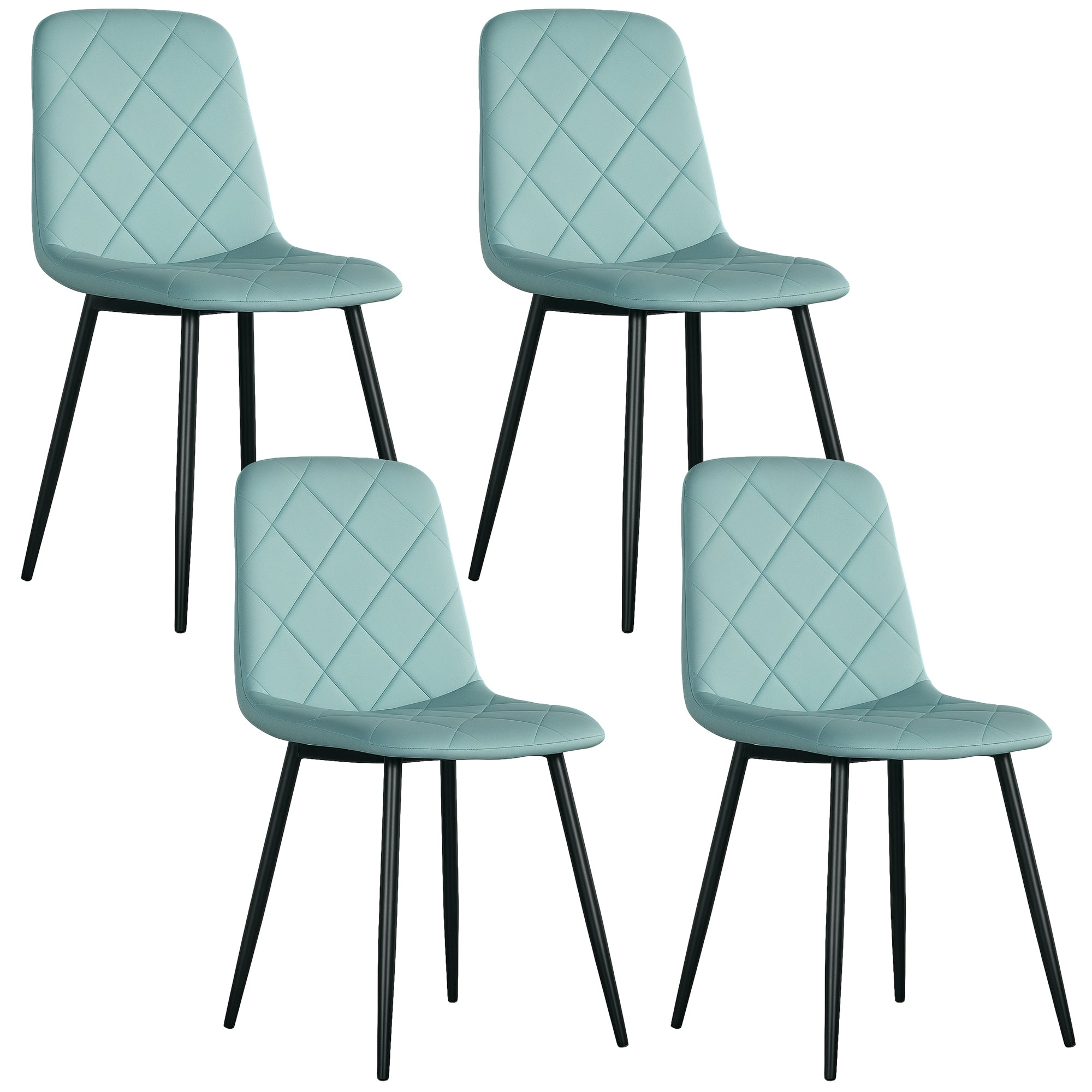 Lot de 4 chaises de salle à manger, chaises de cuisine rembourrées avec dossier haut, pieds en acier et tissu effet velours, pour salon, chambre, cuisine, vert