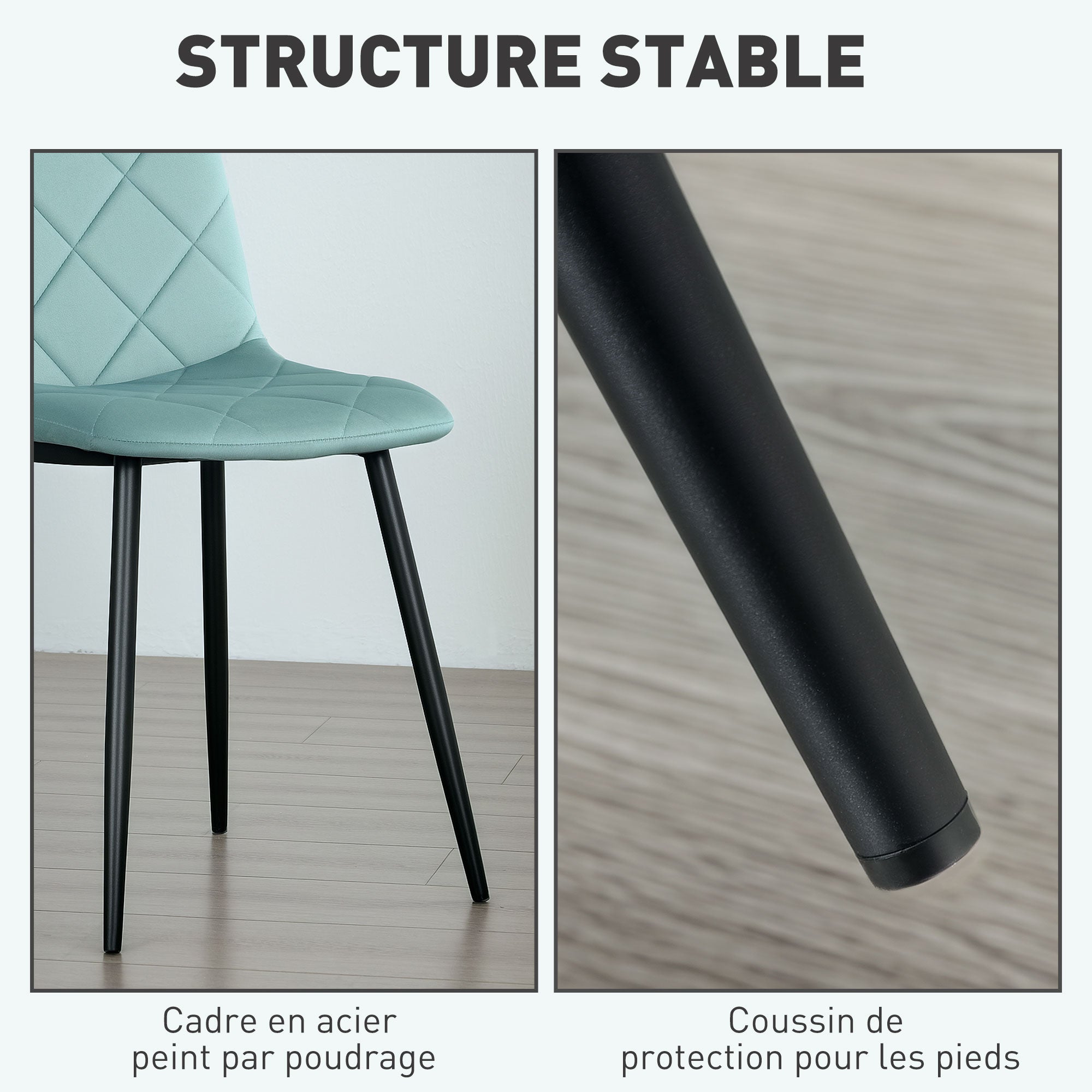 Lot de 4 chaises de salle à manger, chaises de cuisine rembourrées avec dossier haut, pieds en acier et tissu effet velours, pour salon, chambre, cuisine, vert
