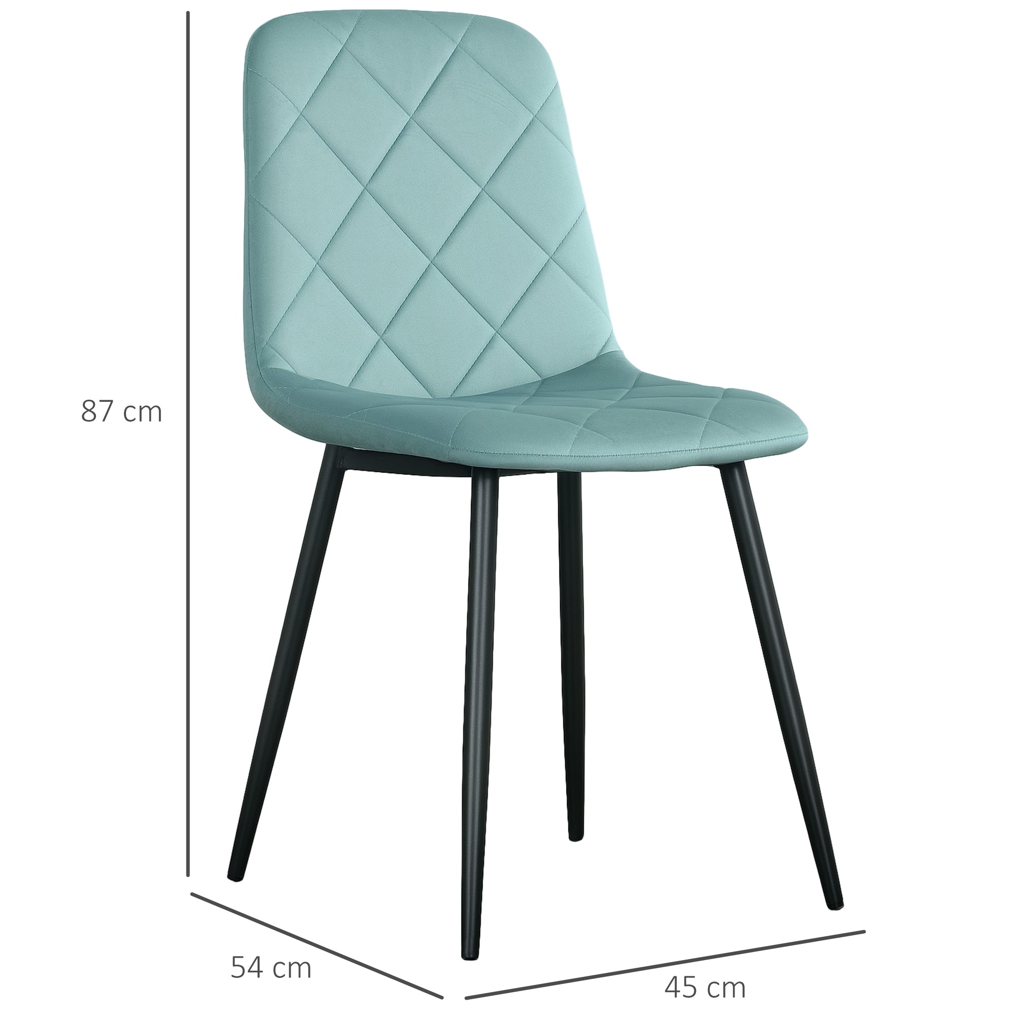 Lot de 4 chaises de salle à manger, chaises de cuisine rembourrées avec dossier haut, pieds en acier et tissu effet velours, pour salon, chambre, cuisine, vert