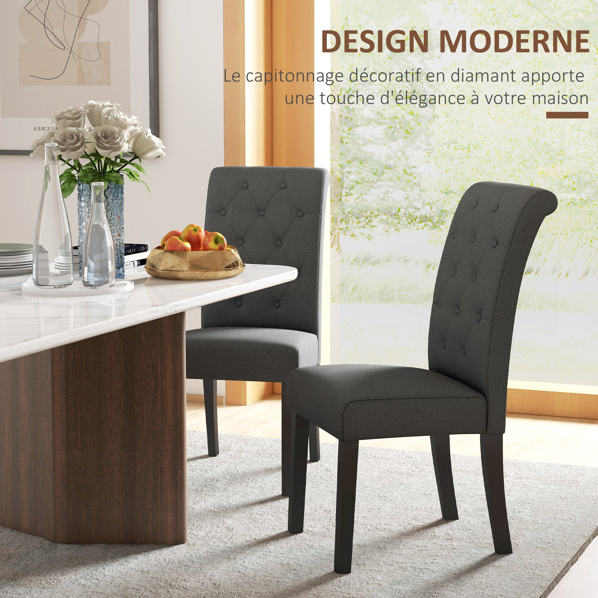 Lot de 2 chaises de Salle à Manger Chaise de cuicine Grand Confort Pieds en Bois Lin 47 x 61 x 101 cm gris foncé