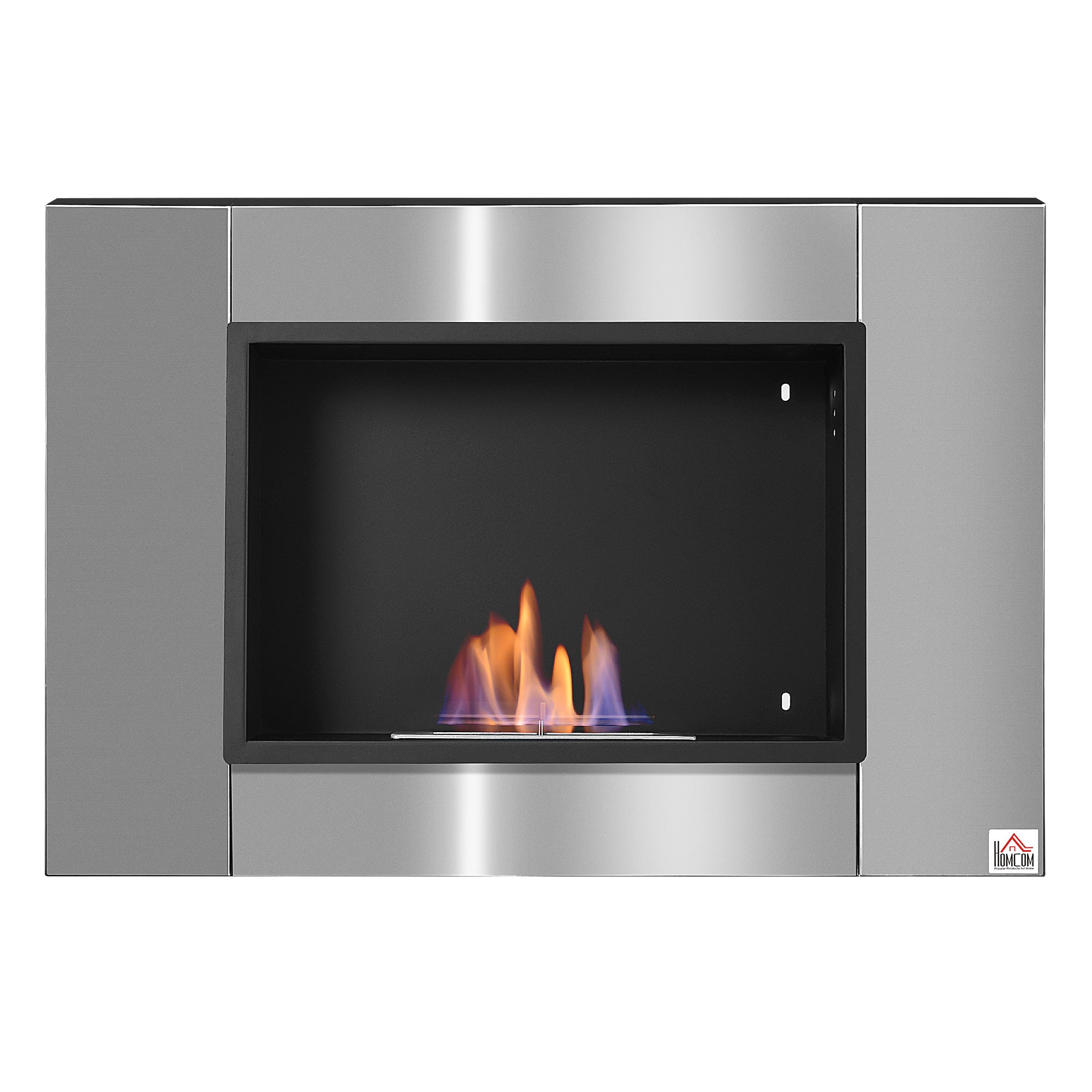 Cheminée bioéthanol Murale encastrable brûleur 0,9 L, environ 3 h de durée de combustion 80L x 14l x 54H cm Couverture 25-30 m² Acier inox