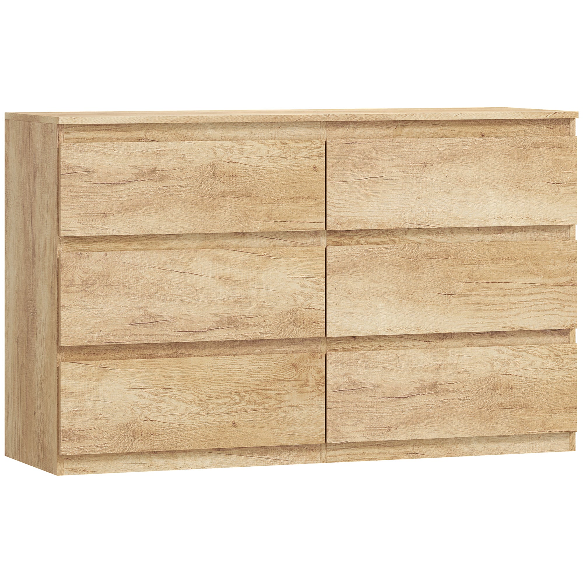 Commode 6 tiroirs, meuble de rangement étroit sans poignées, chiffonnier, style moderne, commode pour chambre à coucher, salon, couloir, 120 x 39 x 75 cm, chêne