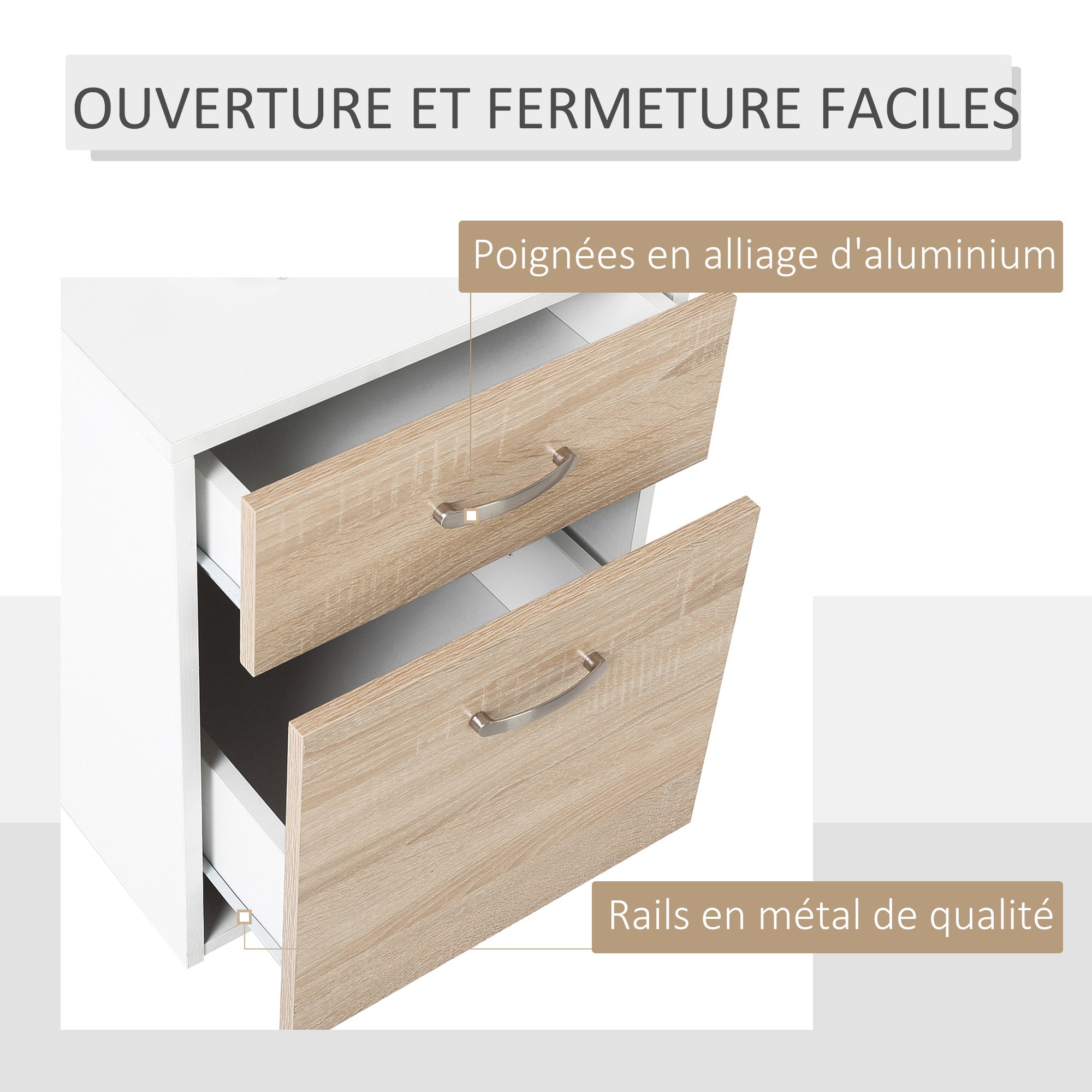 Bureau informatique avec 2 tiroirs, bureau avec rangement, 137 x 55 x 92 cm, étagères ouvertes et tablette d'imprimante, style moderne, table d'ordinateur pour chambre, studio, chêne