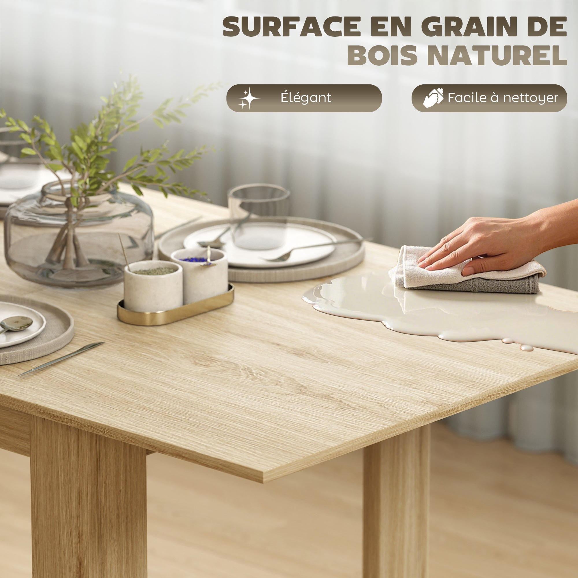 Table à manger extensible, table de cuisine rectangulaire, pour 6-8 personnes, pour petits espaces, design moderne, 140-180 x 80 cm, effet bois naturel