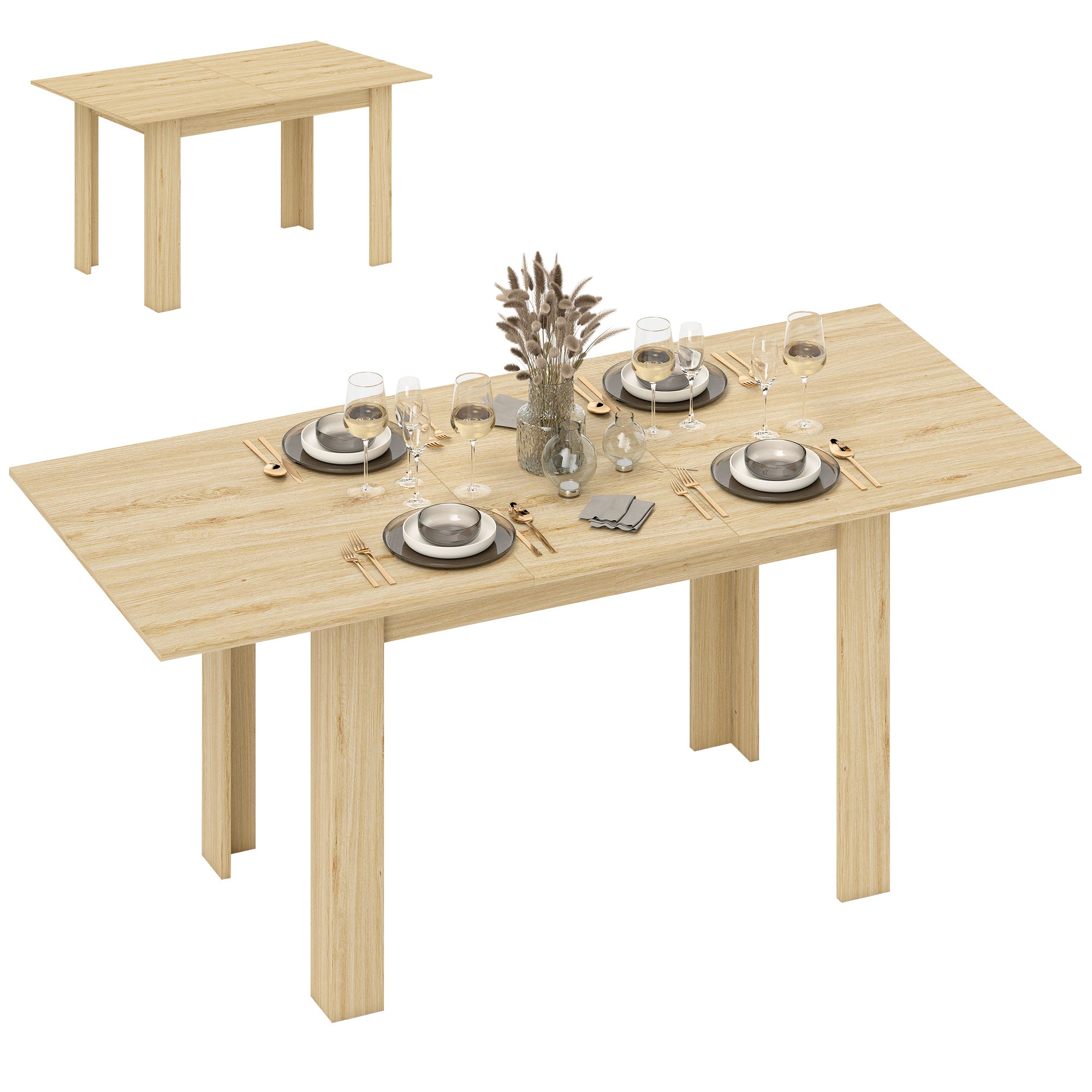 Table à manger extensible, table de cuisine rectangulaire, pour 6-8 personnes, pour petits espaces, design moderne, 140-180 x 80 cm, effet bois naturel