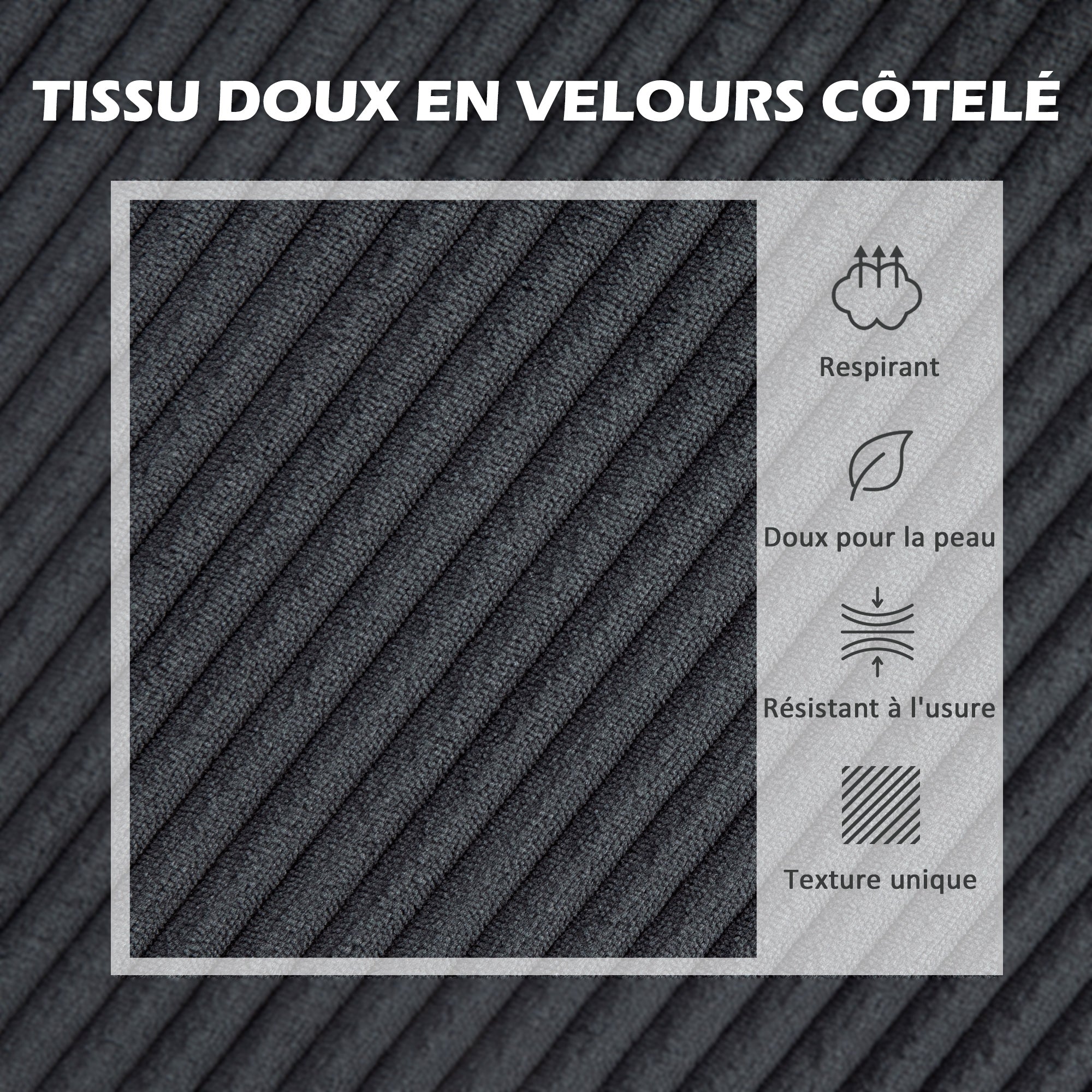 Canapé d'angle en velours côtelé, canapé 3 places avec méridienne et coussin à ressorts épais, largeur 214 cm, design moderne, charge jusqu'à 400 Kg, pour salon, appartement, gris foncé