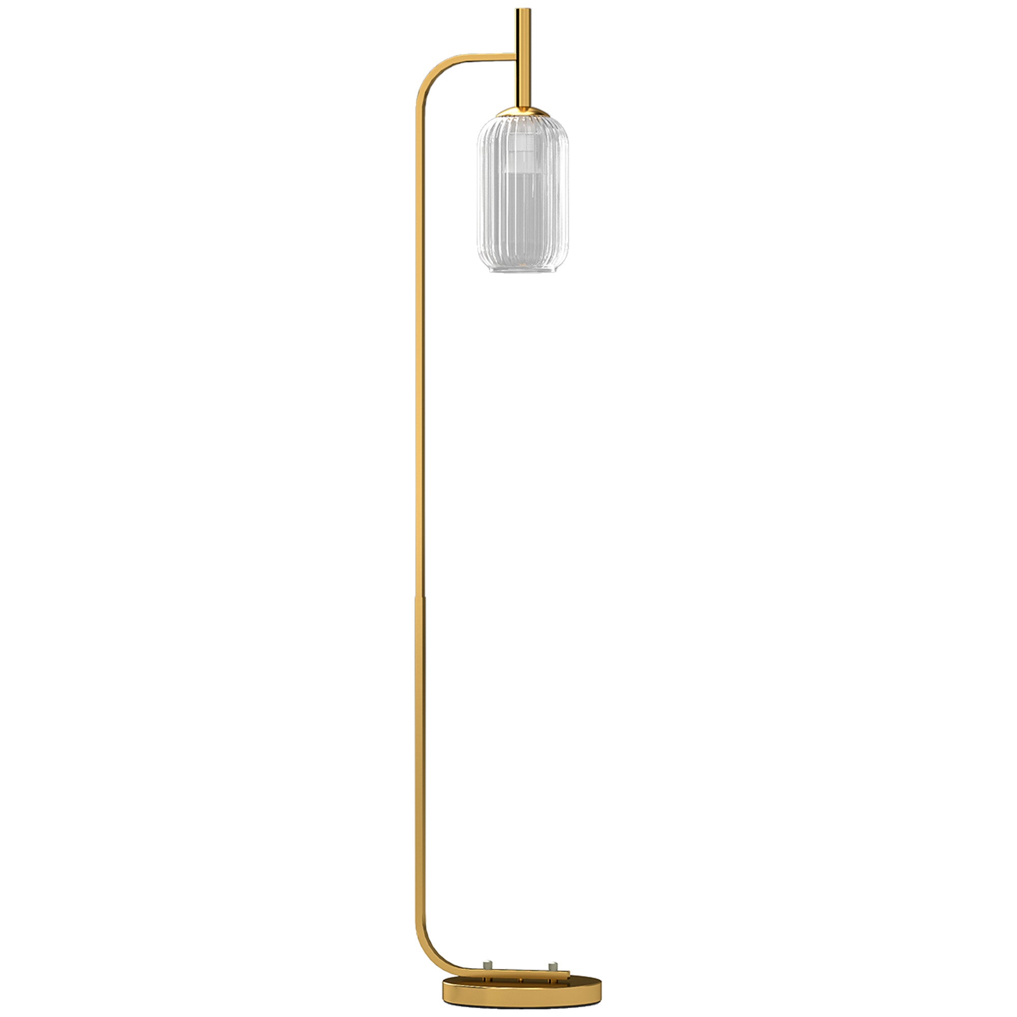 Lampada sur Socle Moderne avec Abat-Jour en Verre, Lampadaire avec Interrupteur à Pied pour Ampoules E27 LED, pour Salon, Chambre à Coucher et Bureau, 153cm, Or