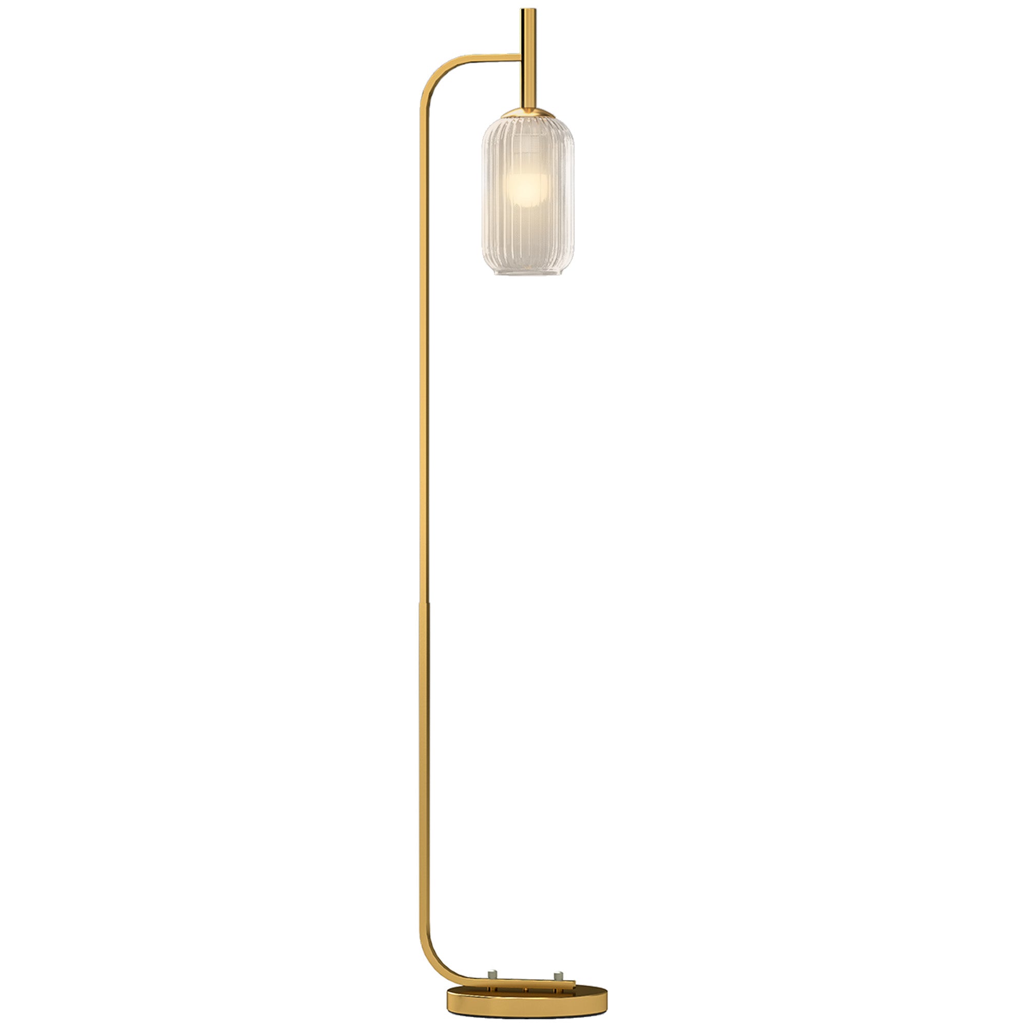 Lampada sur Socle Moderne avec Abat-Jour en Verre, Lampadaire avec Interrupteur à Pied pour Ampoules E27 LED, pour Salon, Chambre à Coucher et Bureau, 153cm, Or