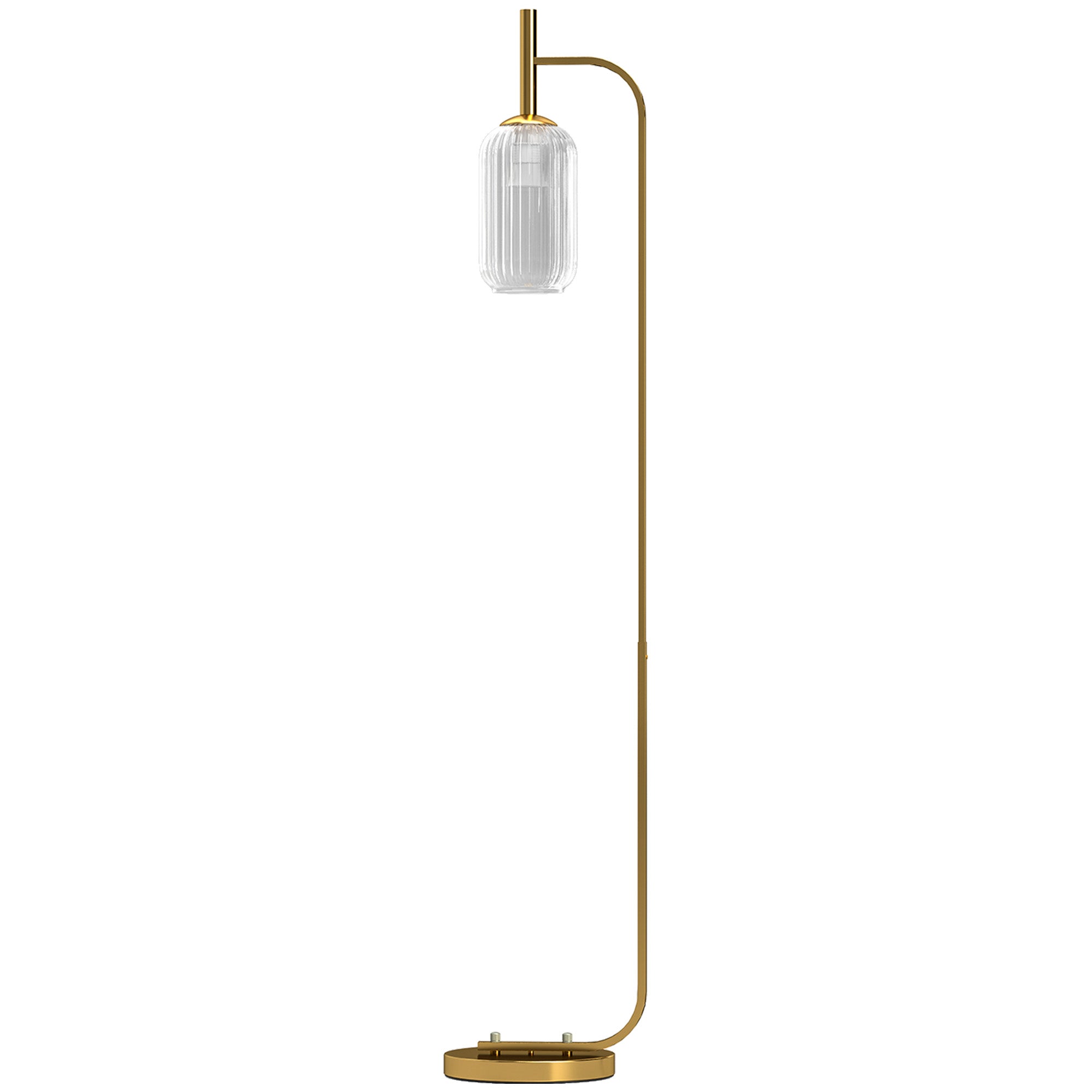 Lampada sur Socle Moderne avec Abat-Jour en Verre, Lampadaire avec Interrupteur à Pied pour Ampoules E27 LED, pour Salon, Chambre à Coucher et Bureau, 153cm, Or