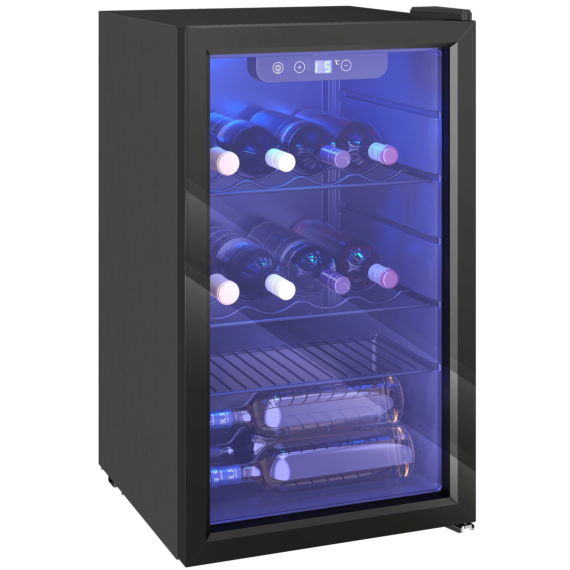 Cave à vin 24 bouteilles 68L, réfrigérateur à vin et boissons avec température réglable 4-16 °C, porte réversible en verre trempé double, éclairage LED, écran tactile et étagère amovible, noir