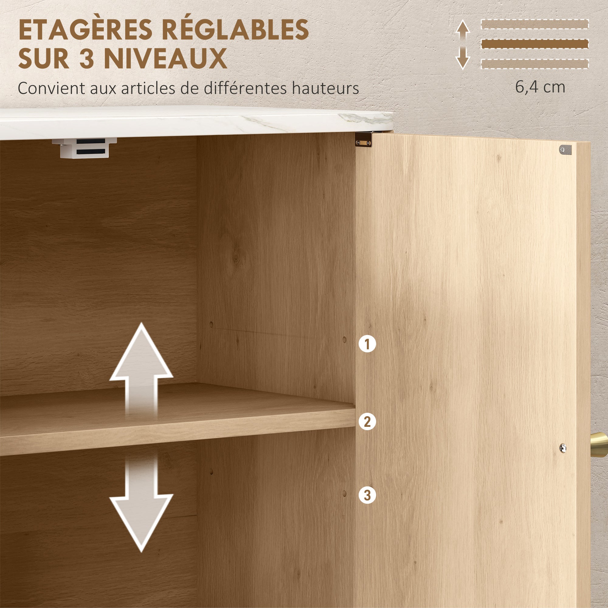 Armoire murale de salle de bain, meuble de rangement avec compartiment ouvert et étagère réglable, meuble haut de salle de bain portes à motifs en forme de sablier, 60 x 18 x 70 cm, chêne