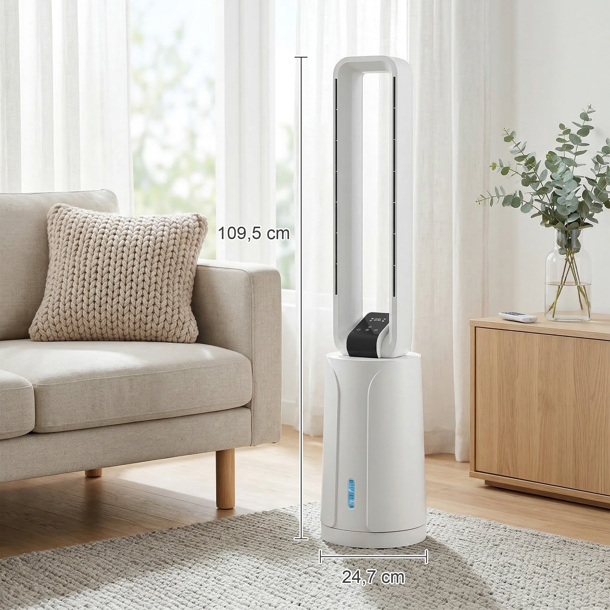 Refroidisseur d'air par évaporation portable 3 en 1 humidificateur et ventilateur, 2 blocs réfrigérants, réservoir d'eau de 1,7 L, minuterie 15 h, oscillation à 70°, télécommande, blanc