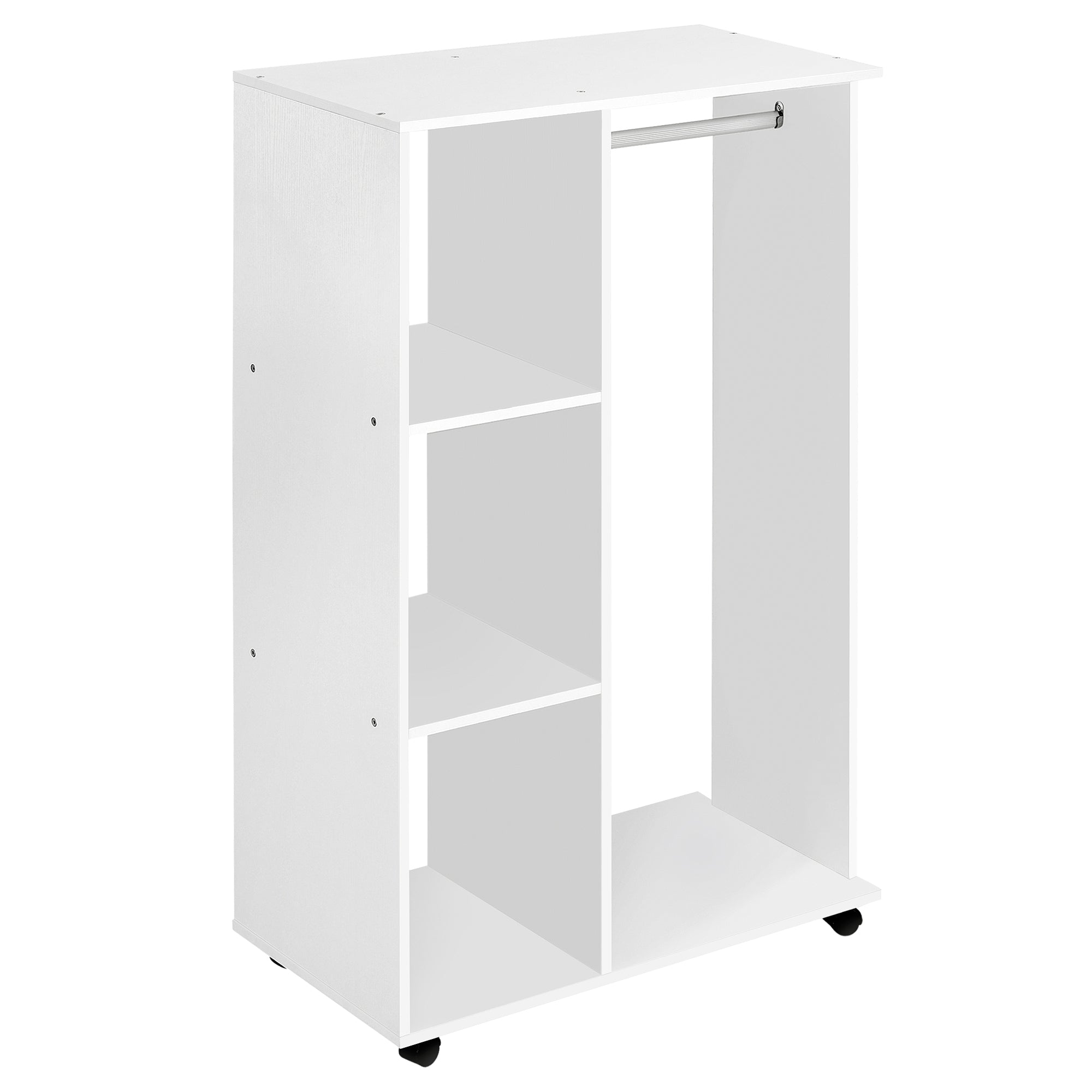 Portant à vêtements penderie Mobile avec roulettes 3 étagères latérales + Grand Espace penderie Panneaux Particules Blanc