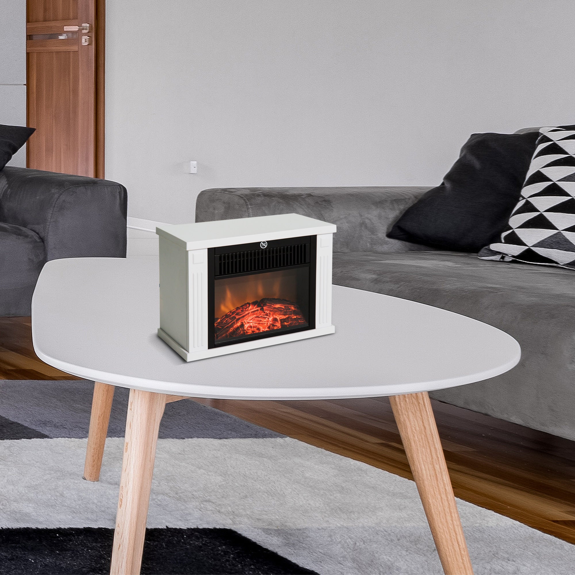 Cheminée électrique poêle Style Contemporain Thermostat 600-1200 W Blanc