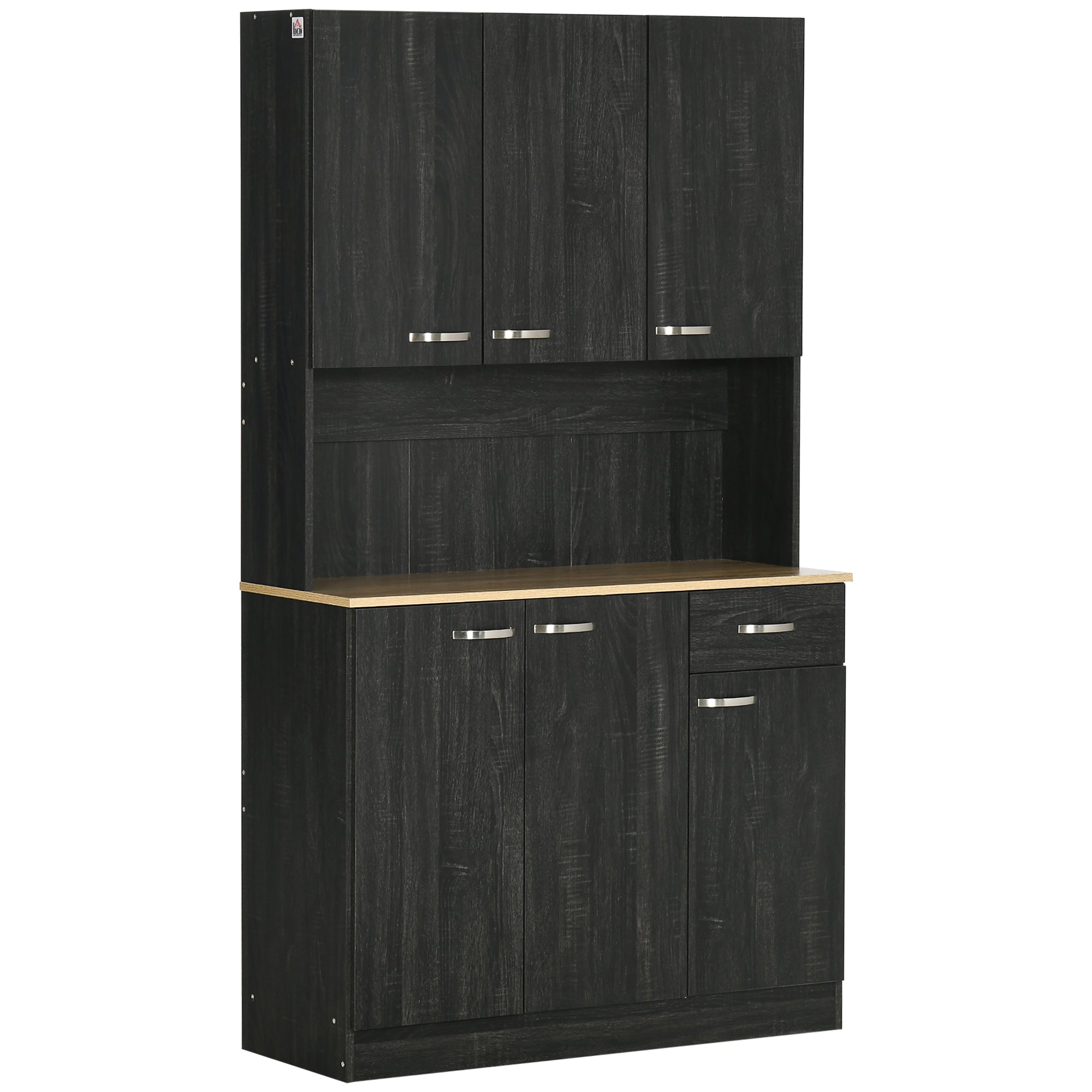 Buffet de cuisine armoire de cuisine contemporaine multi-rangements 6 portes 1 tiroir + grand plateau dim. 101L x 39l x 180H cm en bois noir