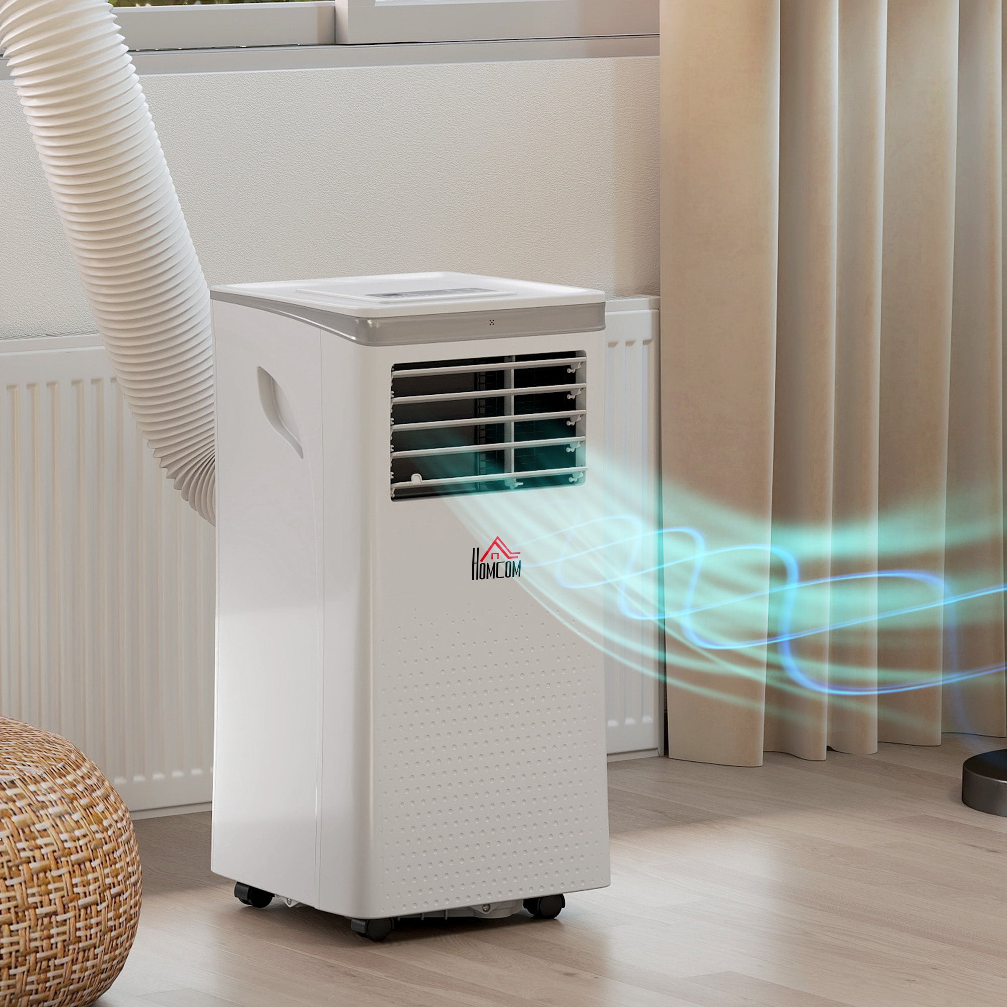 Climatiseur mobile 10000 BTU, climatiseur portable 4 en 1 refroidissement, déshumidificateur, ventilateur, mode nuit, WiFi, App & Vocal, télécommande, minuteur 24H, 2 vitesses, 30m², classe A