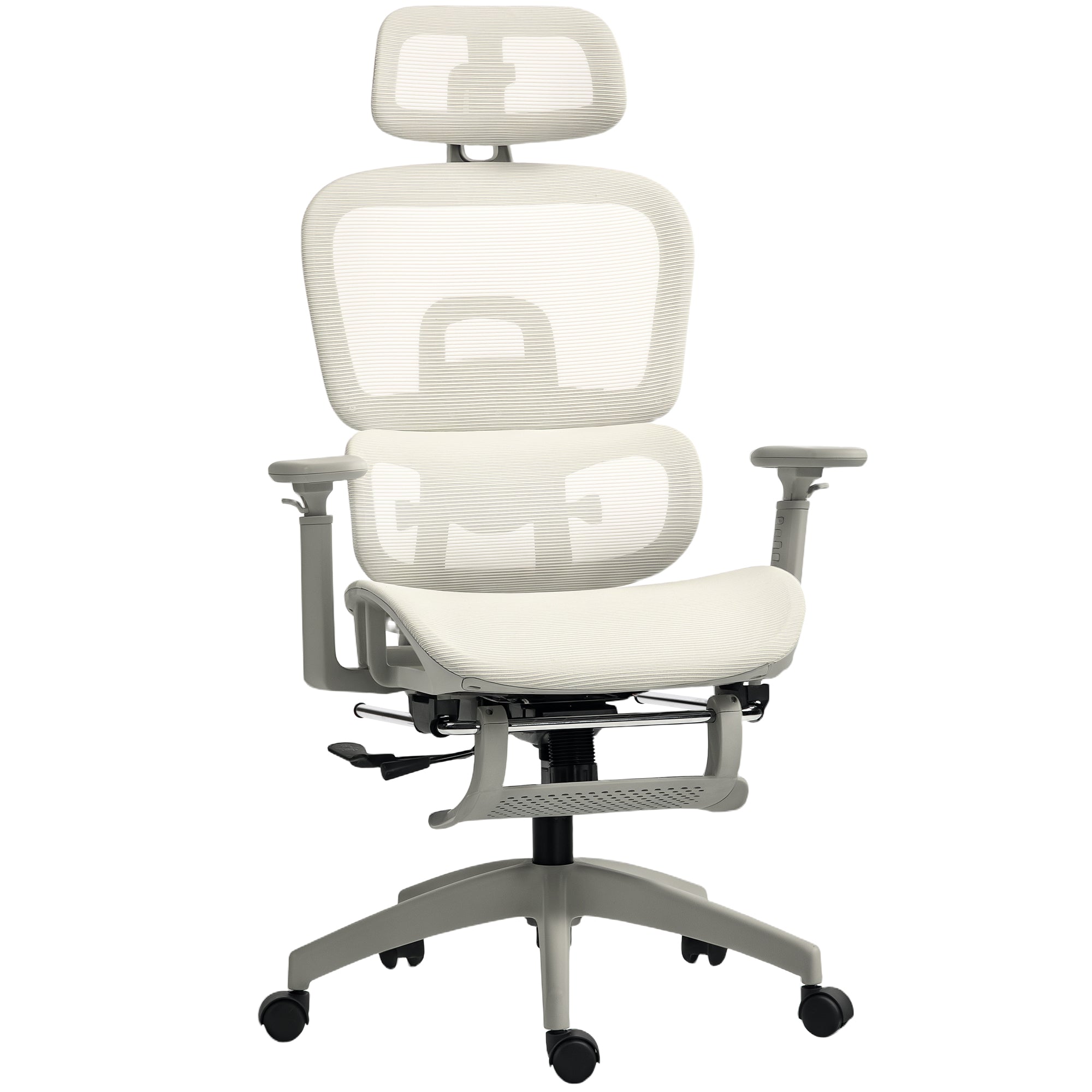 Chaise de Bureau Ergonomique en Maille, Fauteuil de Bureau Inclinable, Accoudoirs 3D, Appui-Tête Réglable, Dossier Haut, Soutien Lombaire, Repose-Pieds, Travail Pivotante pour Ordinateur, Beige