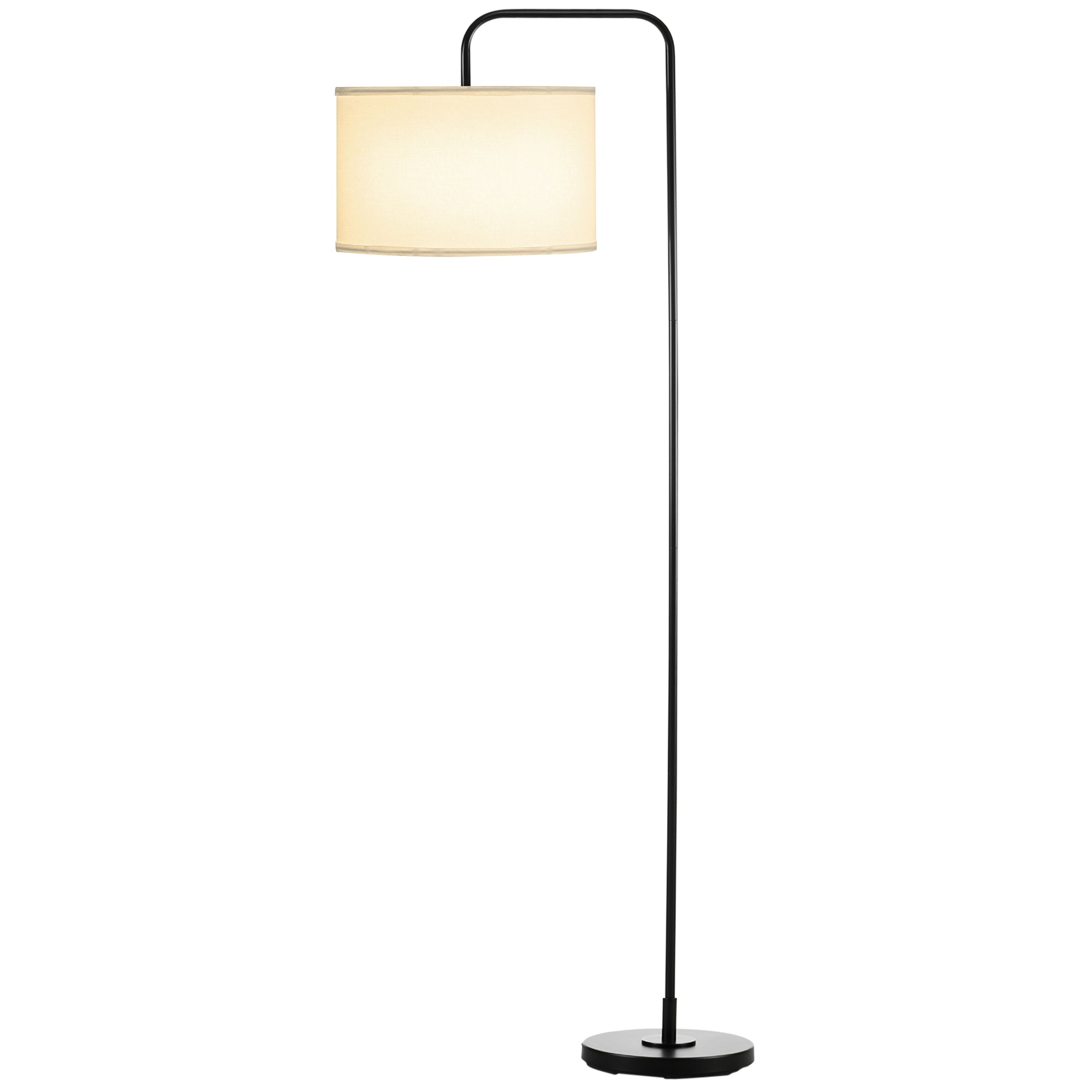 Lampadaire sur pied salon, lampe salon avec abat-jour en tissu effet lin, interrupteur à pied, lampe de lecture en métal, pour salon, chambre, bureau, noir et blanc