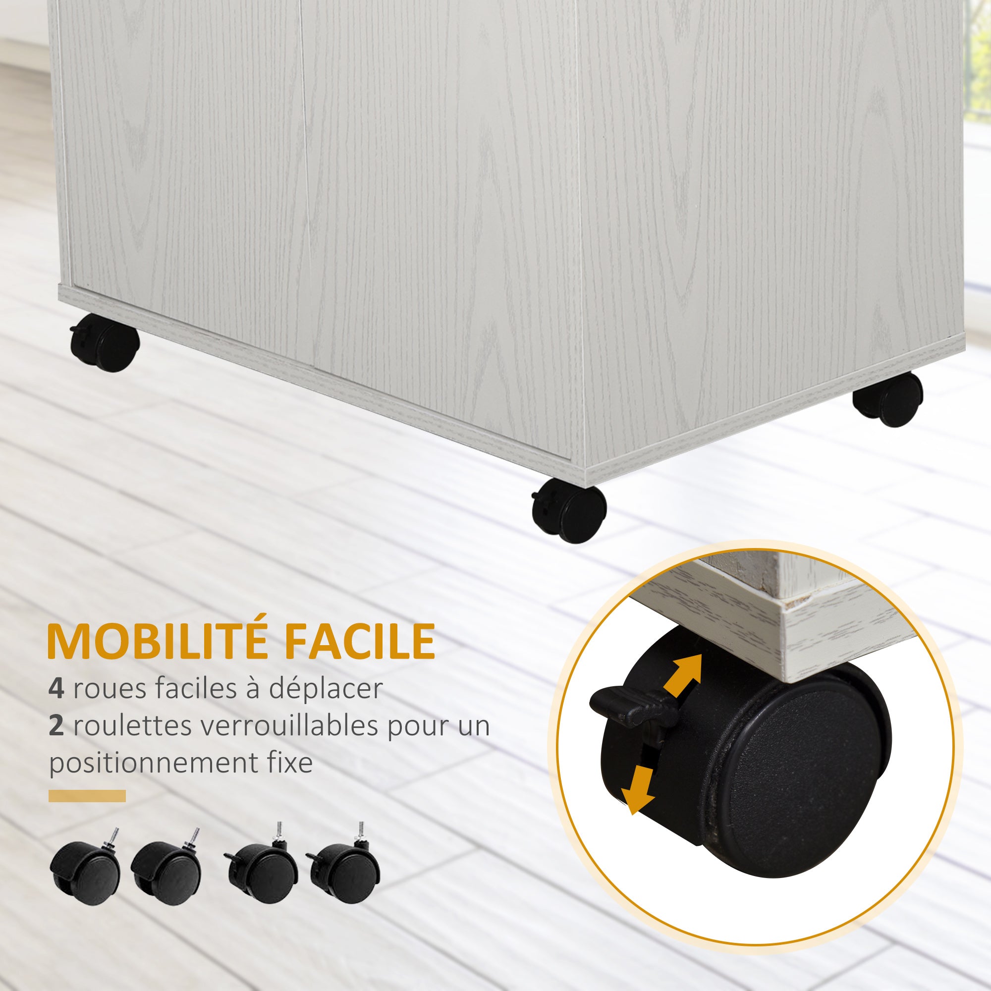 Chariot desserte micro-ondes placard 2 portes - dim. 60,4L x 40,3l x 97H cm - blanc