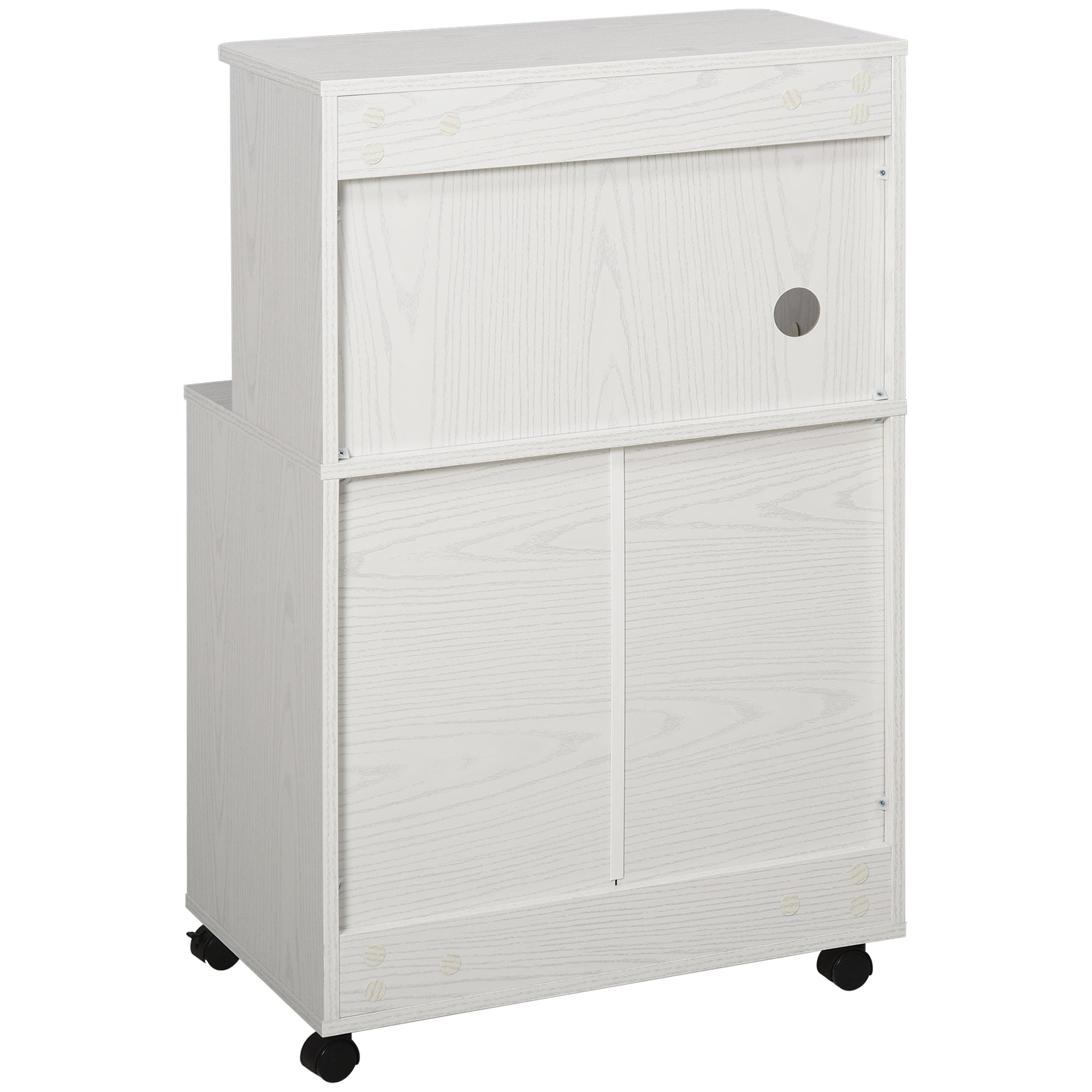 Chariot desserte micro-ondes placard 2 portes - dim. 60,4L x 40,3l x 97H cm - blanc
