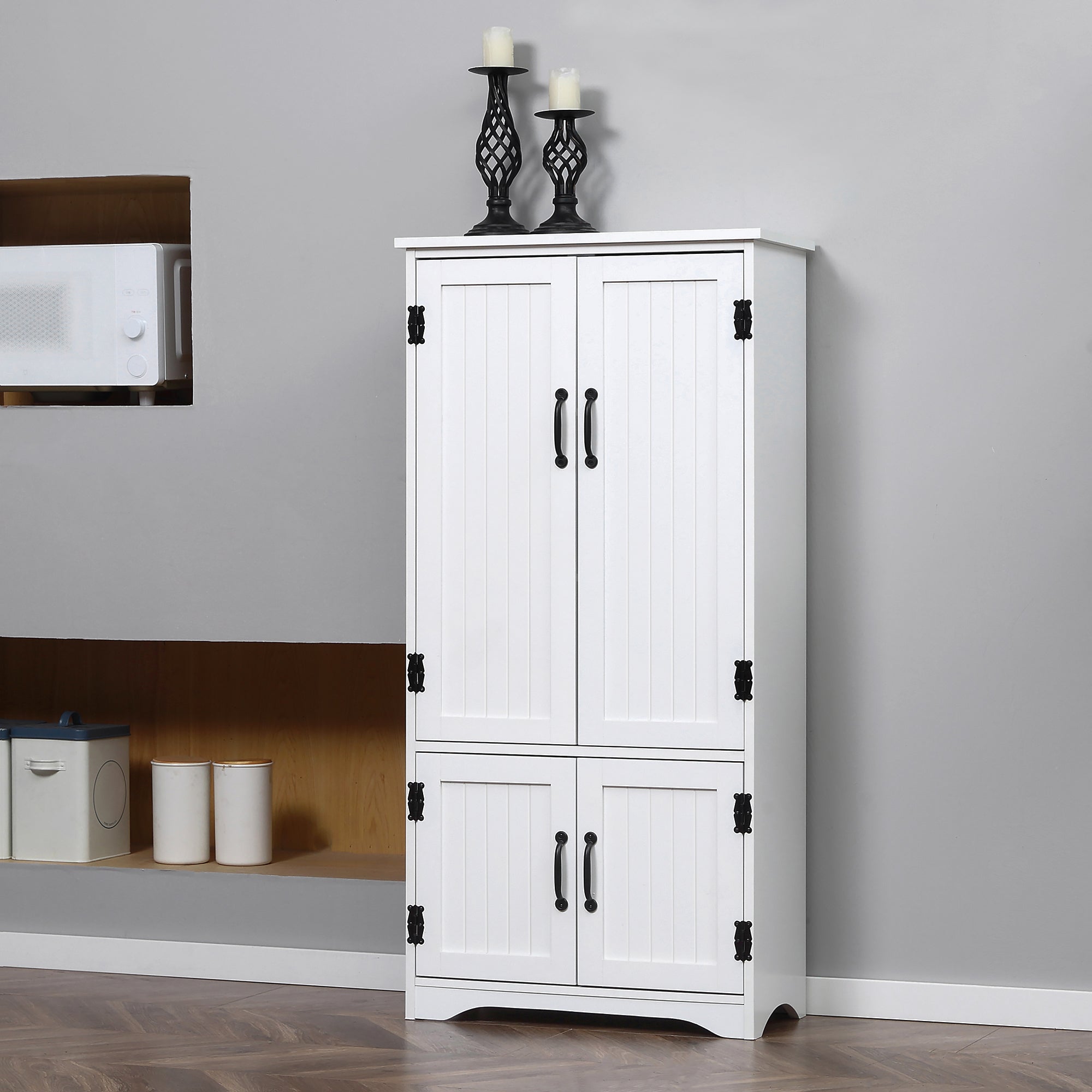 Buffet de cuisine armoire de cuisine contemporaine multi-rangements 2 placards 3 étagères MDF panneaux particules blanc