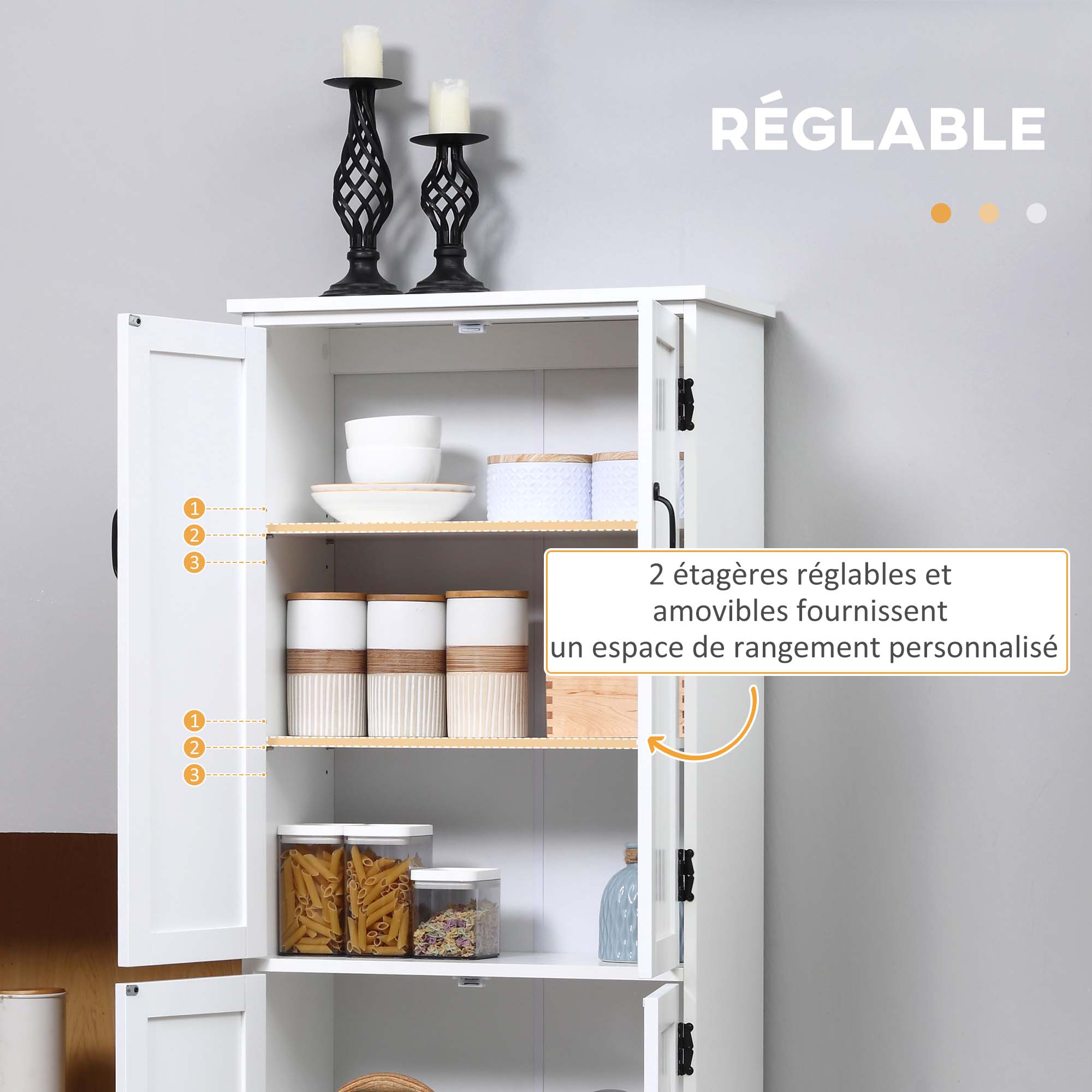 Buffet de cuisine armoire de cuisine contemporaine multi-rangements 2 placards 3 étagères MDF panneaux particules blanc